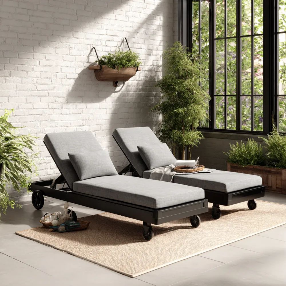 Lettino prendisole 200x70x35 cm in metallo con cuscini Grigio - Design moderno