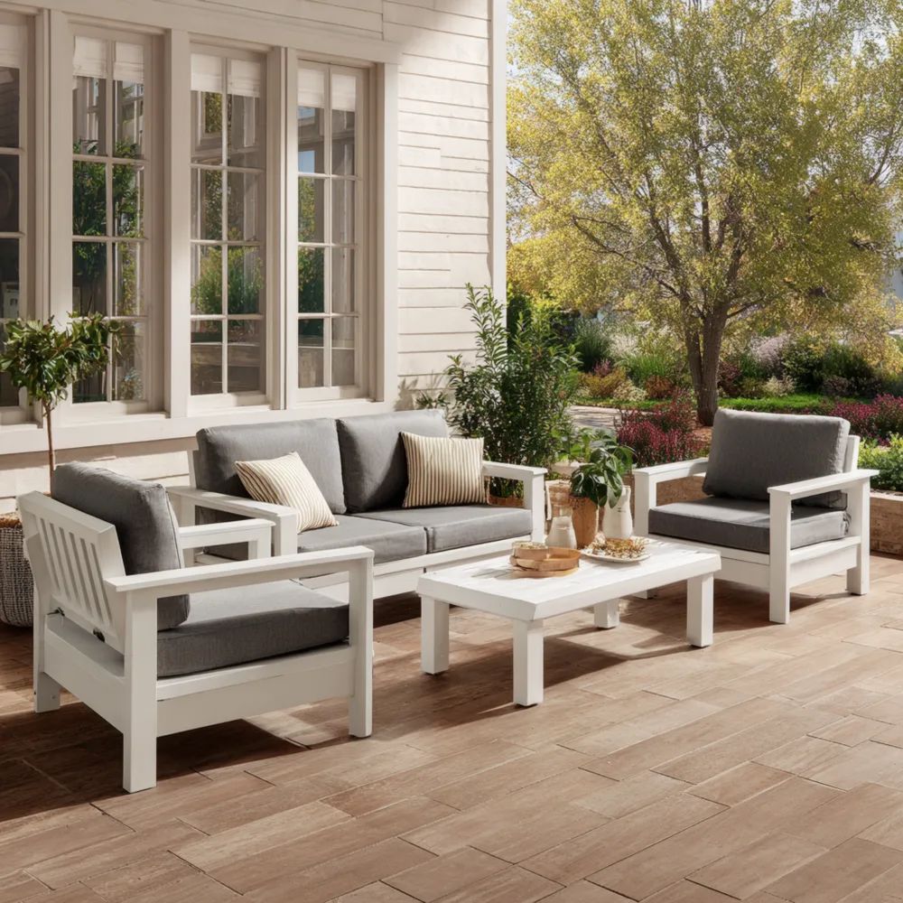 Set di divani da esterno in legno 3 pezzi 140x75x80 cm - Bianco/Grigio - design moderno