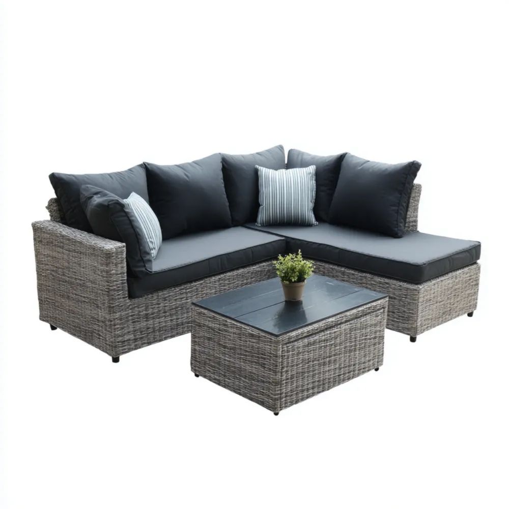 Set di divani da esterno in rattan sintetico 200x70x64 cm con cuscini Grigi - Design moderno