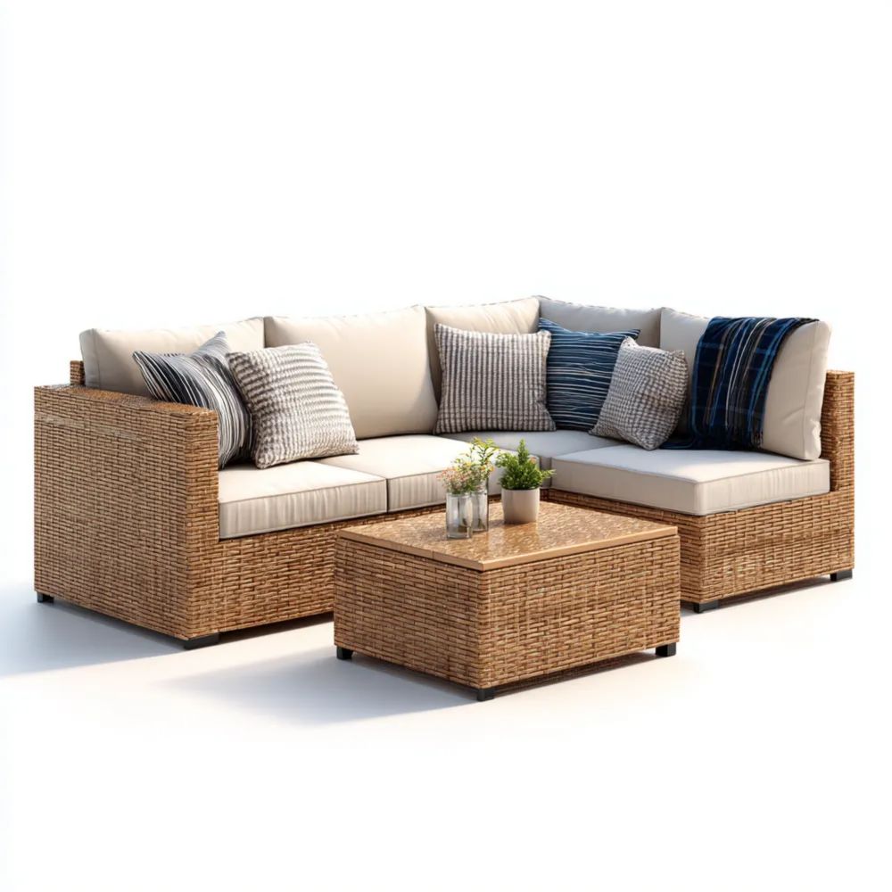 Set di divani angolari da esterno in rattan 200x200x70 cm - colore Naturale/Beige - design moderno