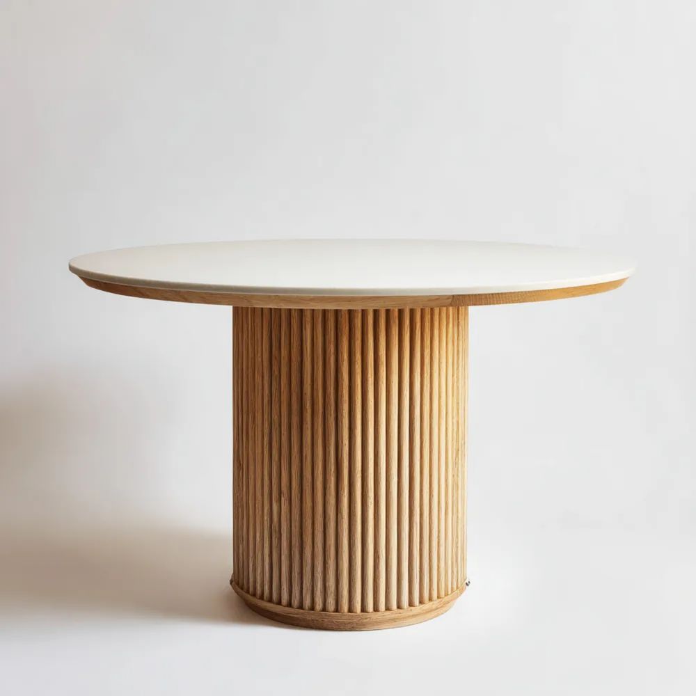 Tavolo da pranzo rotondo 120x120x75 cm – Bianco/Legno naturale – Design moderno