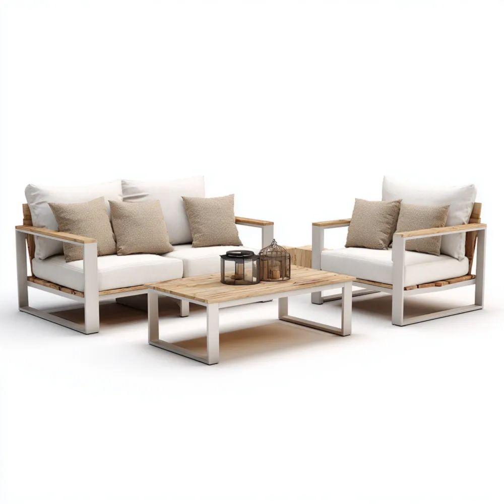 Set di divani da esterno in legno e metallo 150x80x75 cm Crema/Bianco – Design Moderno