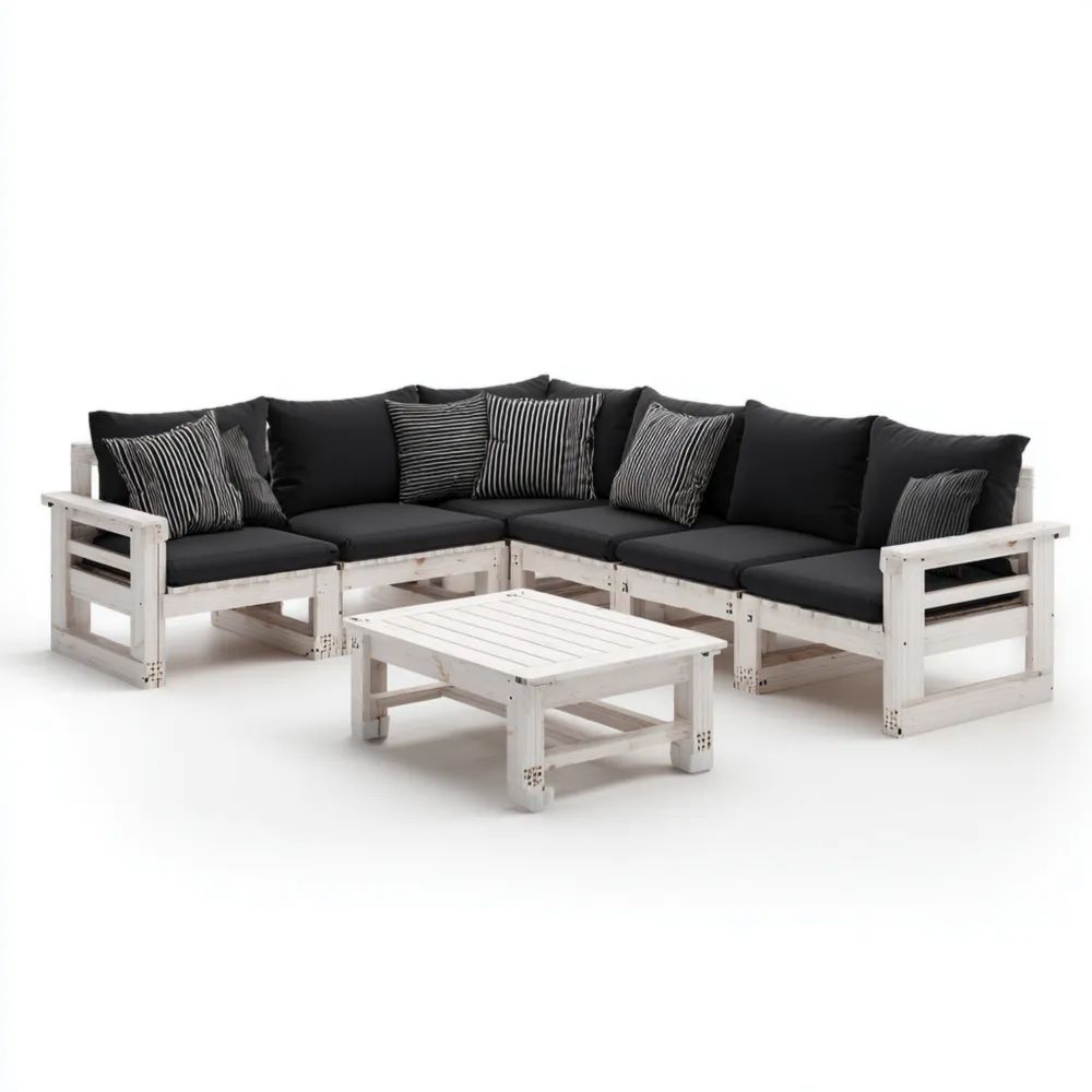 Set divano da esterno in legno 200x80x70 cm - Nero - Design moderno