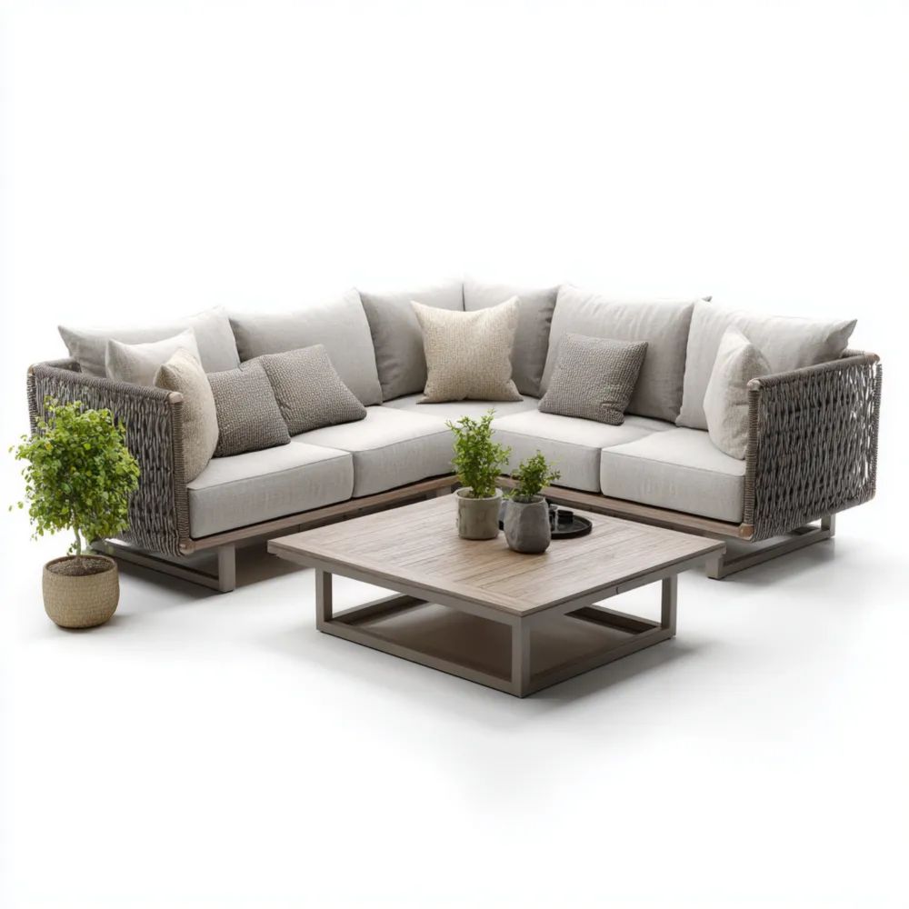 Set di divani ad angolo da esterno Intrecciato 220x220x80 cm - Grigio Chiaro - Design contemporaneo