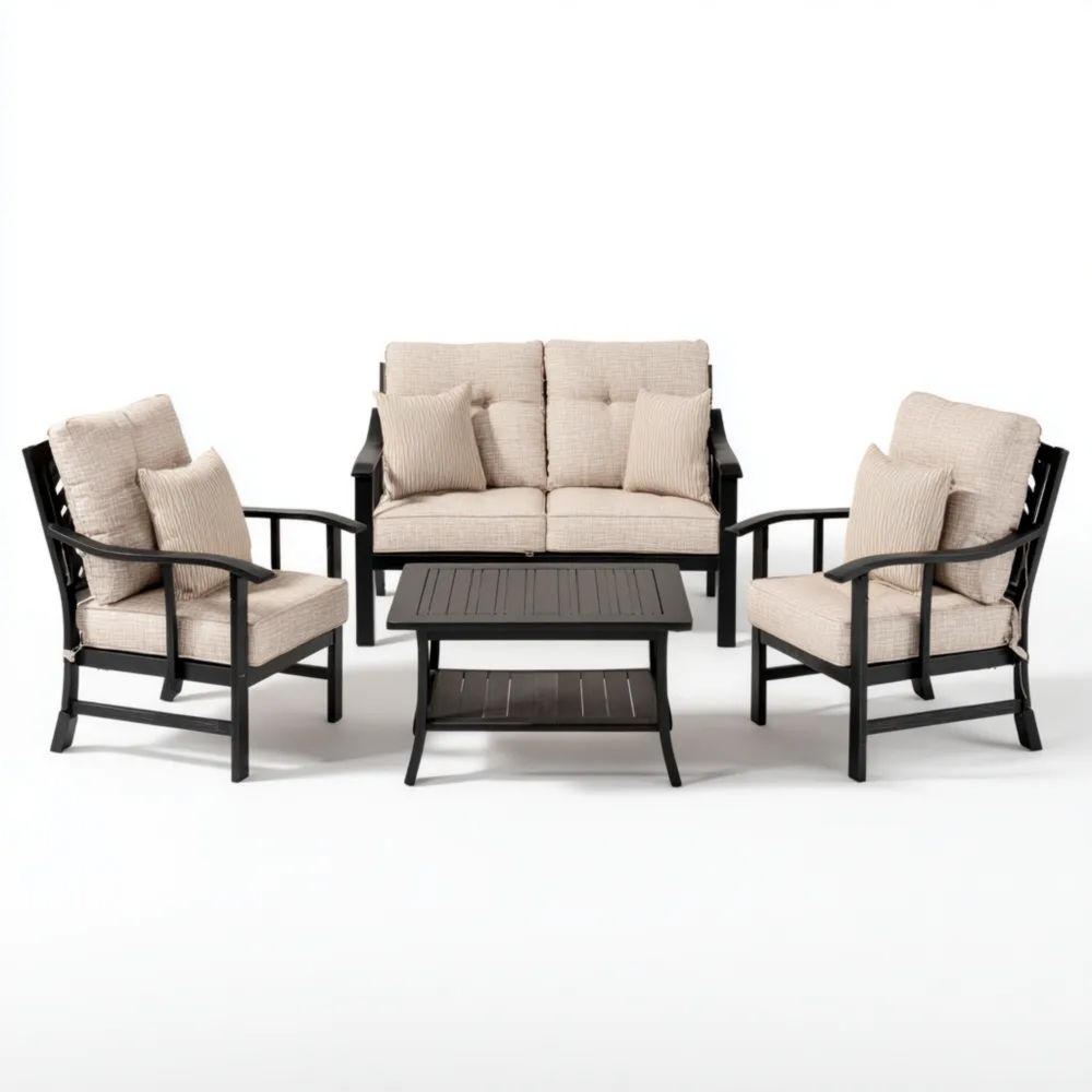 Set di divani da esterno in metallo con cuscini 120x75x85 cm - Beige - Design moderno