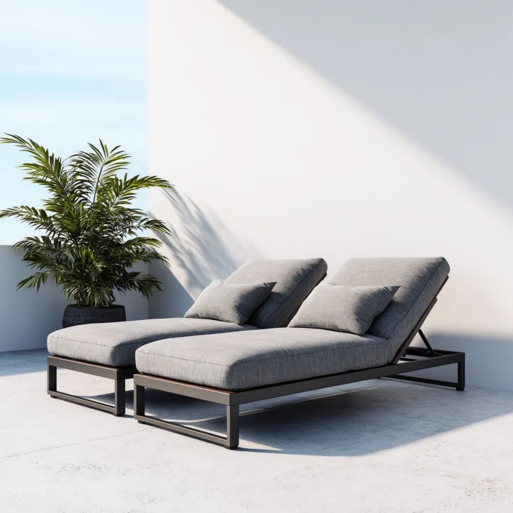 Lettini prendisole doppio 200x140x35 cm metallo imbottito Grigio moderno