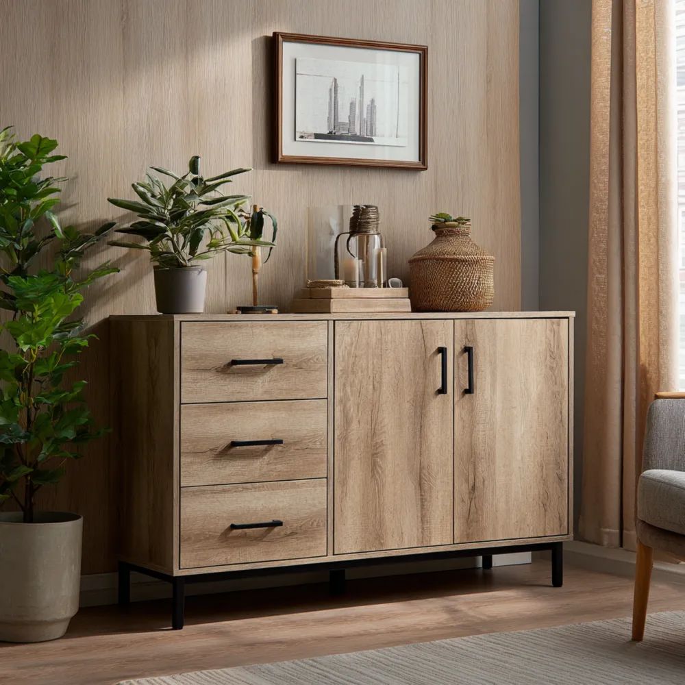 Credenza in Legno Naturale 120x40x80 cm - Design Moderno
