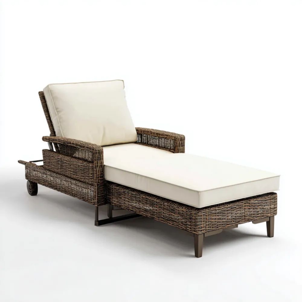 Lettino prendisole in rattan imbottito 200x70x95 cm - Beige - Design classico