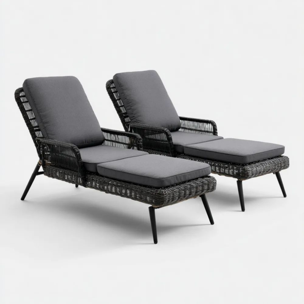 Set di Lettini Prendisole in Rattan Sintetico 200x65x35 cm – Grigio – Design Moderno