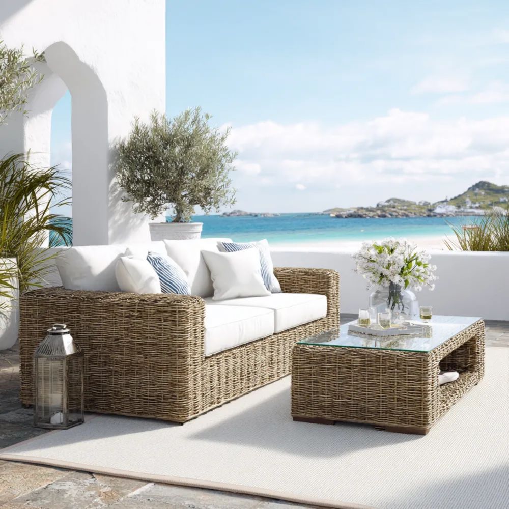 Set di divani da esterno 200x85x75 cm in rattan sintetico con cuscini Bianchi - Design moderno