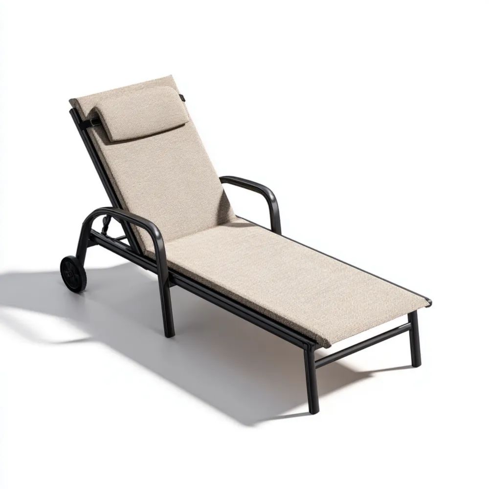 Lettino prendisole in alluminio 190x65x30 cm - Beige - Reclinabile con cuscino