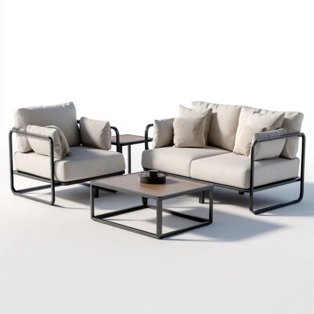 Set di divani da esterno in metallo e tessuto 120x85x75 cm - Beige - Design moderno