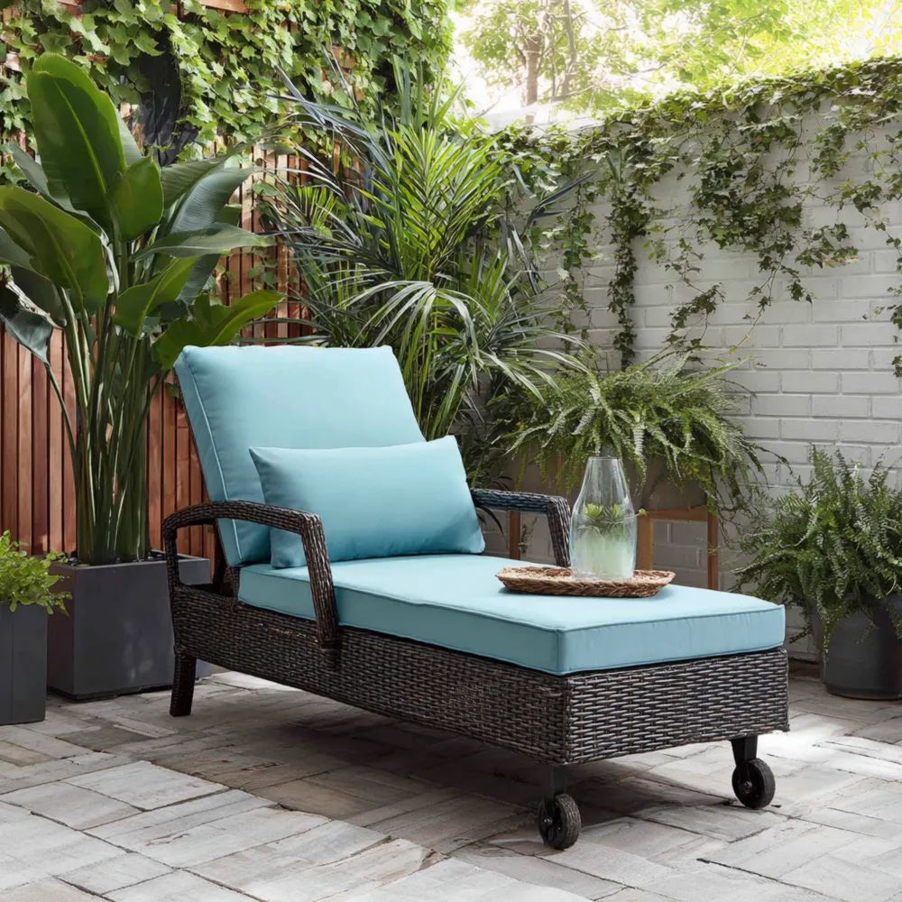 Lettino prendisole rattan sintetico 200x75x55 cm - Cuscino Blu - Design Moderno