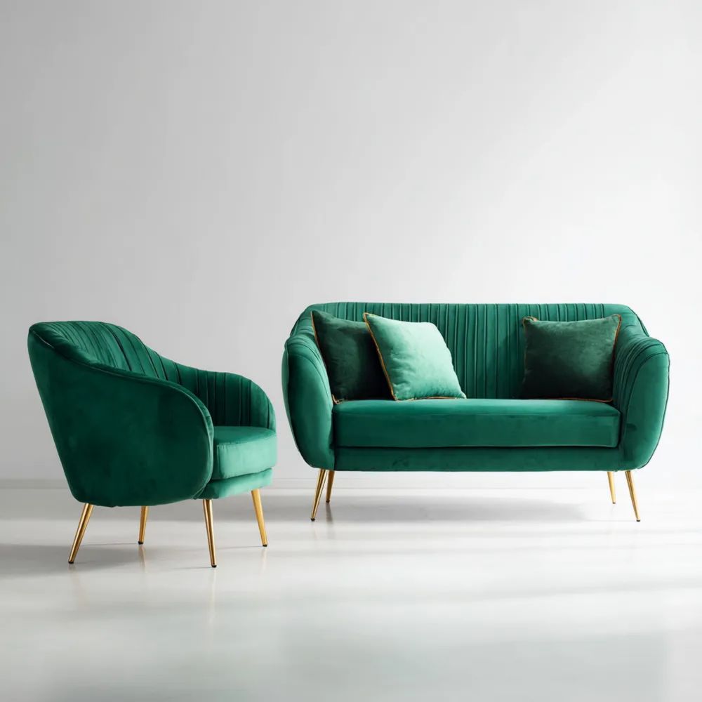 Set di Divani in Velluto Verde 150x85x80 cm e Poltrona 90x85x80 cm