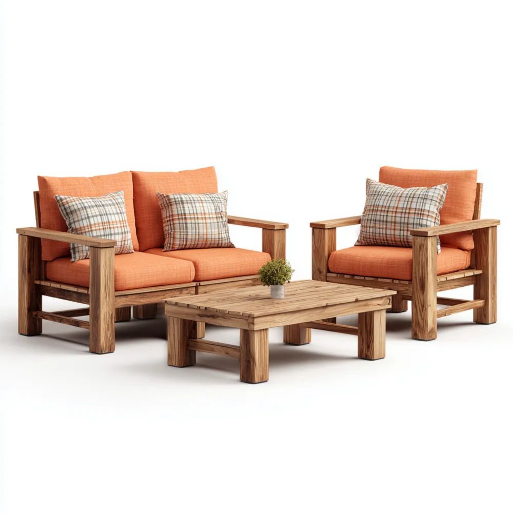 Set di divani da esterno in legno 200x90x75 cm - Arancione - Design rustico