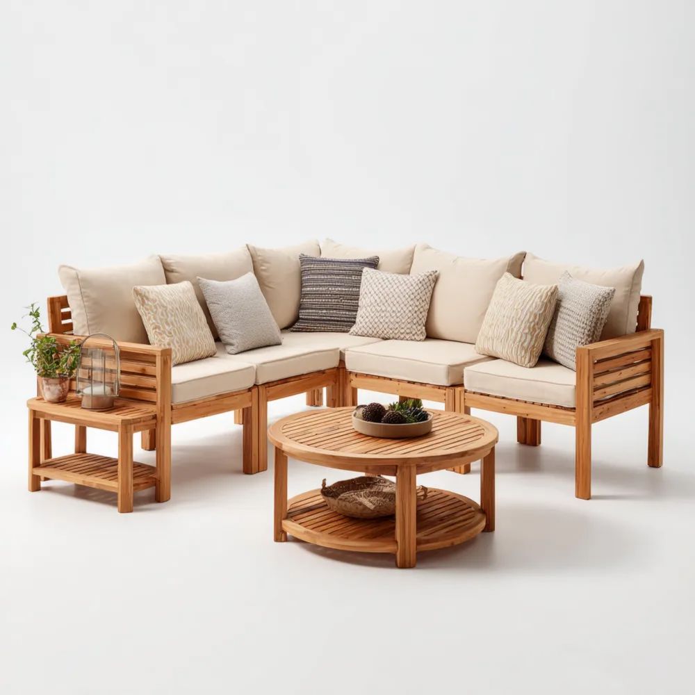 Set di divani angolare da esterno in legno con cuscini 200x200 cm - Beige - Design moderno 200x200x40 cm