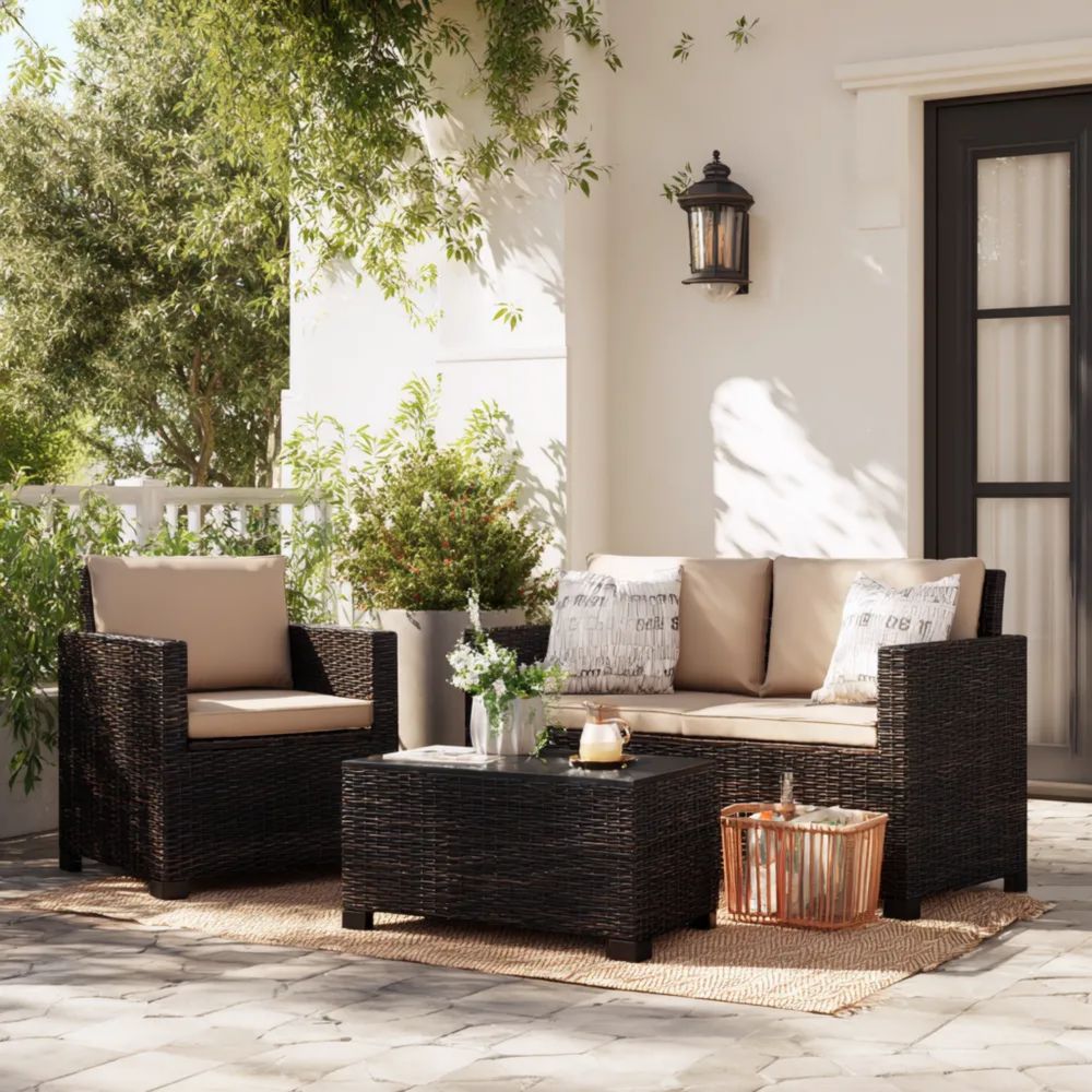 Set di divani da esterno rattan sintetico 150x80x60 cm – Nero / Beige – Design moderno