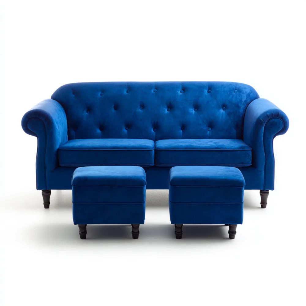 Set Divano in velluto 200x90x85 cm - Blu - Design classico