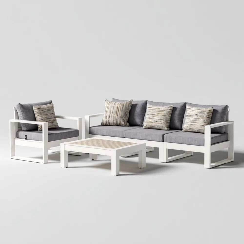 Set di divani da esterno in alluminio e tessuto 180x80x75 cm - Bianco/Grigio scuro - Design moderno