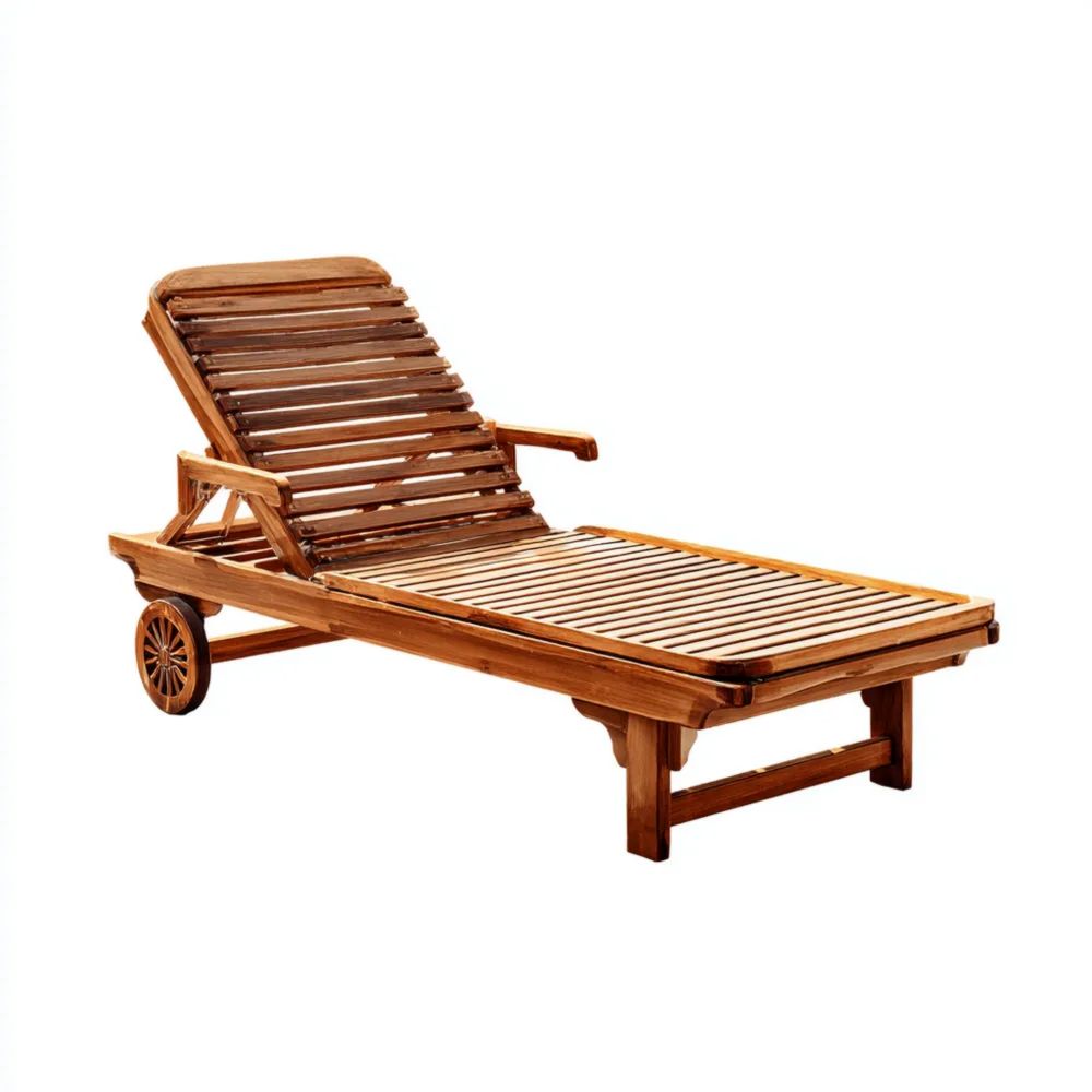 Lettino prendisole in legno di acacia 200x65x35 cm con ruote