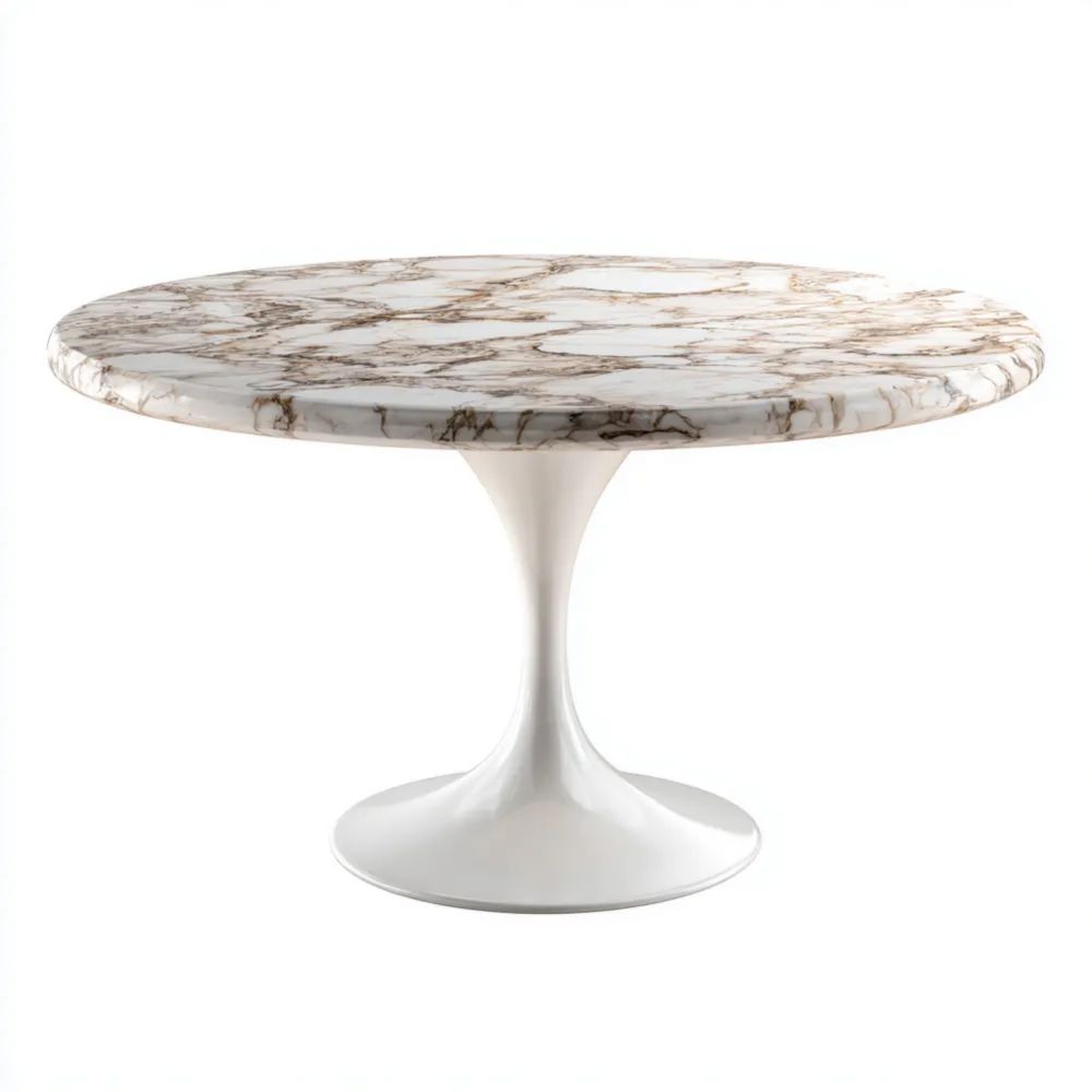 Tavolo da pranzo in marmo rotondo 120 cm x 120 cm x 75 cm - Bianco e Crema - Design moderno