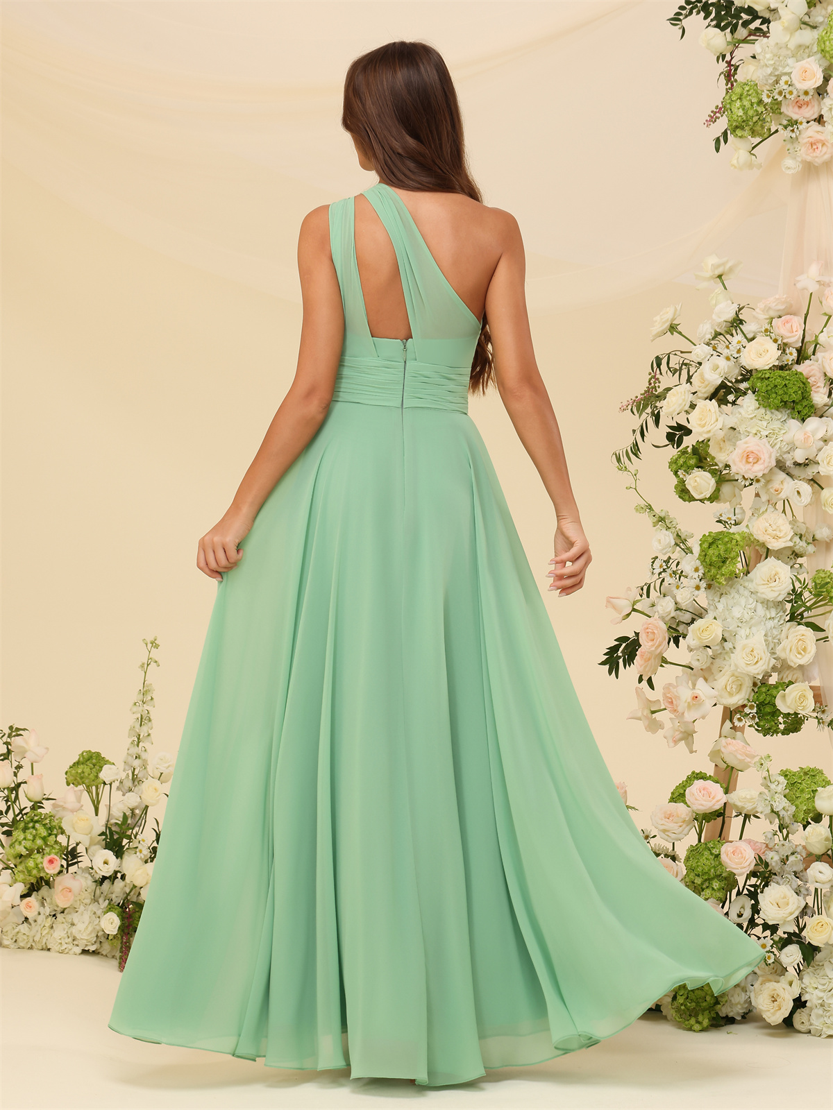 A-line One Shoulder Chiffon Bridesmaid Dress #BM2503027