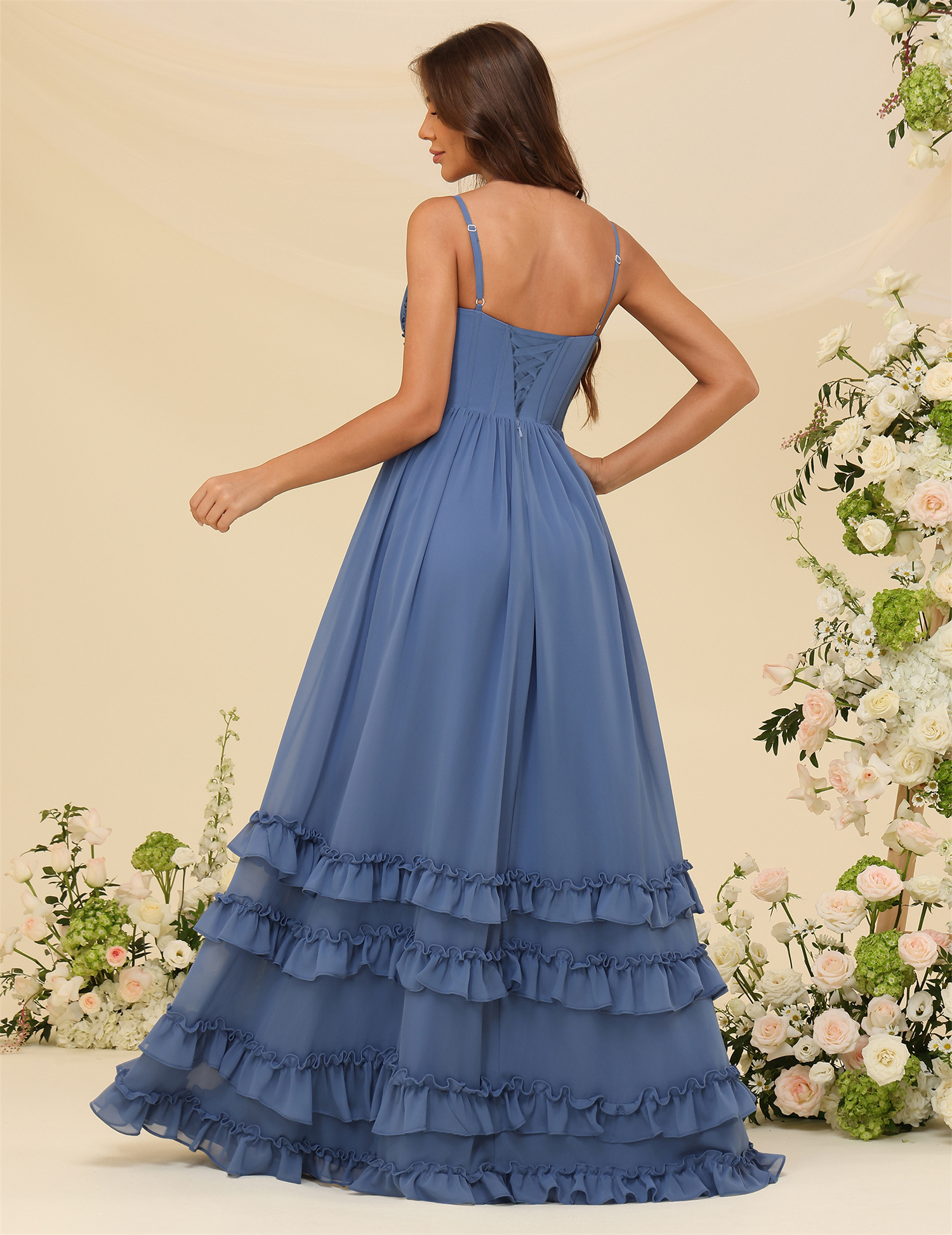 A-line Sweetheart Spaghetti Straps Chiffon Silt Ruffles Bridesmaid Dress #BM2507033