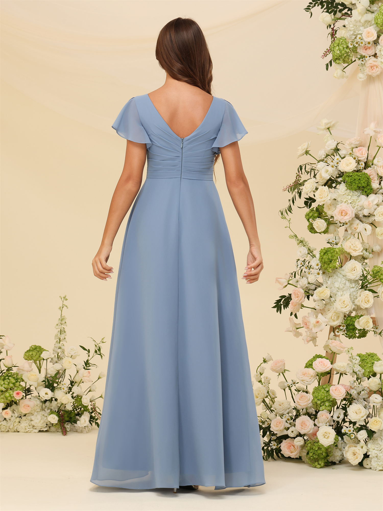 A-line V-neck Chiffon Silt Bridesmaid Dress #BM2507217