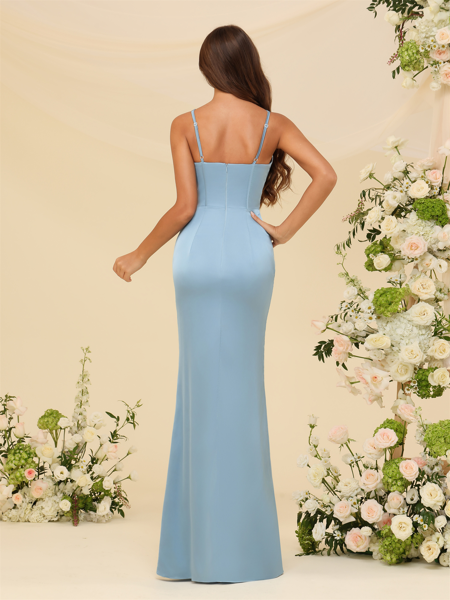 Mermaid Deep V-neck Straps Satin Bridesmaid Dress #BM2507143