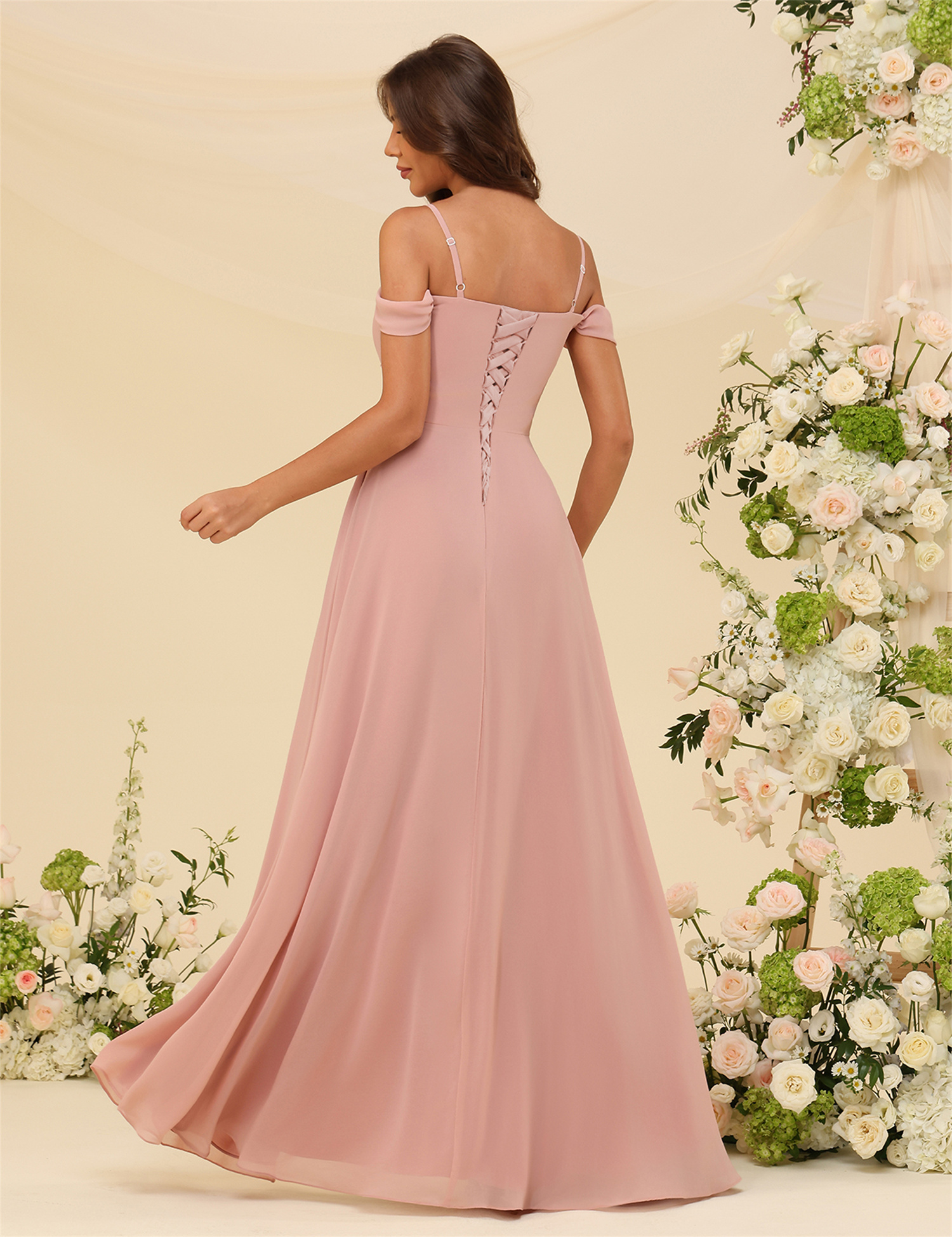 A-line Sweetheart Chiffon Silt Lace Up Bridesmaid Dress #BM2507137