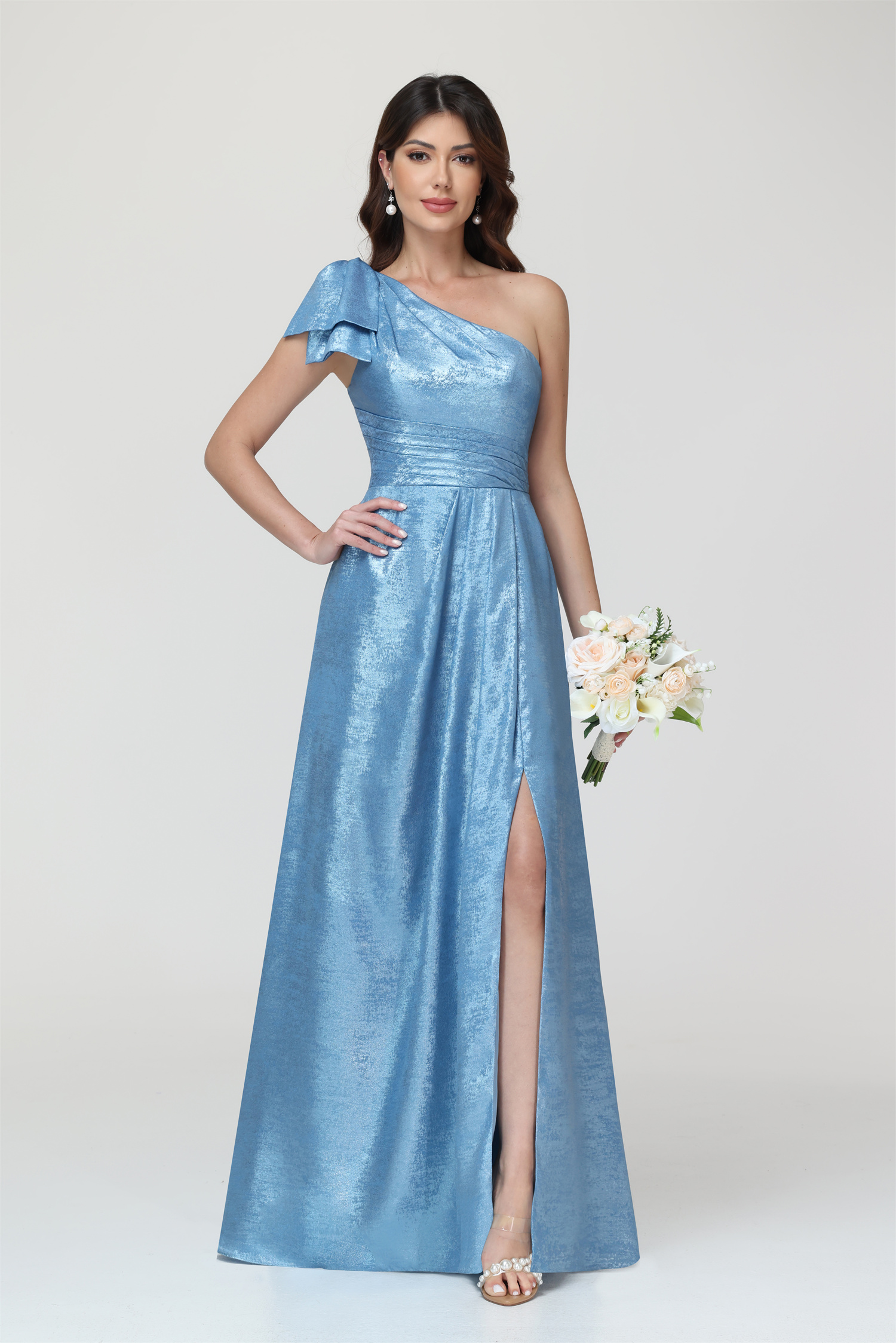 A-line One Shoulder Lace Up Sleeveless Silt Bridesmaid Dress #BM2512052