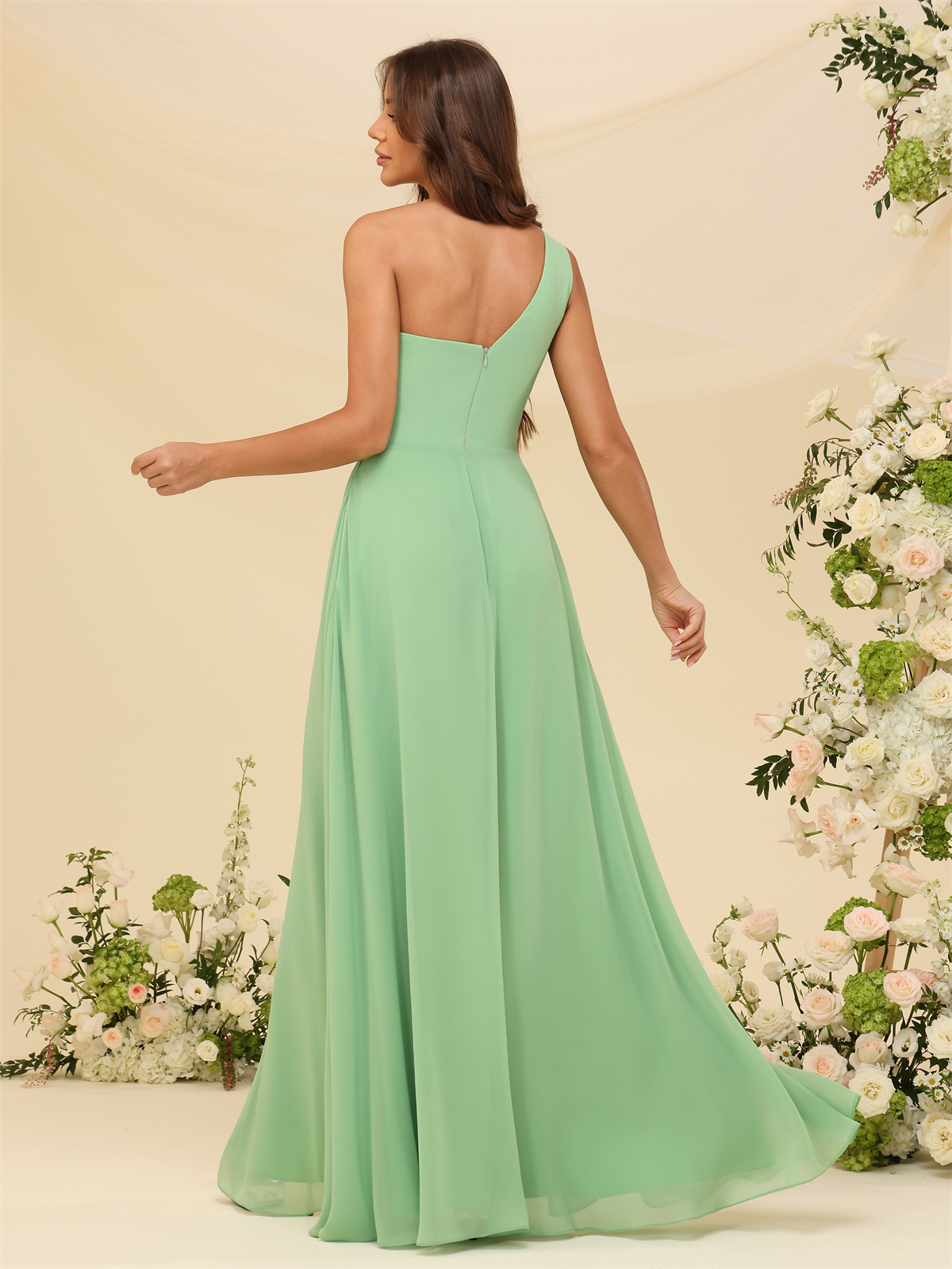 A-line One Shoulder Chiffon Silt Bridesmaid Dress #BM2507131