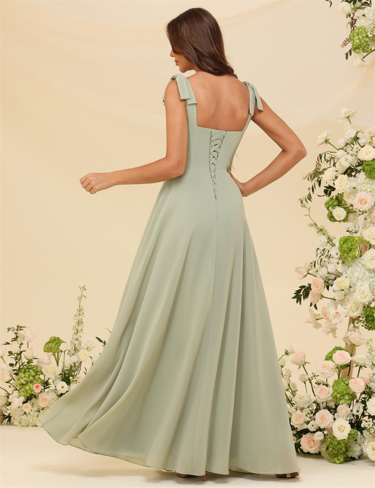 A-line Square Straps Chiffon Silt Bridesmaid Dress #BM2507222