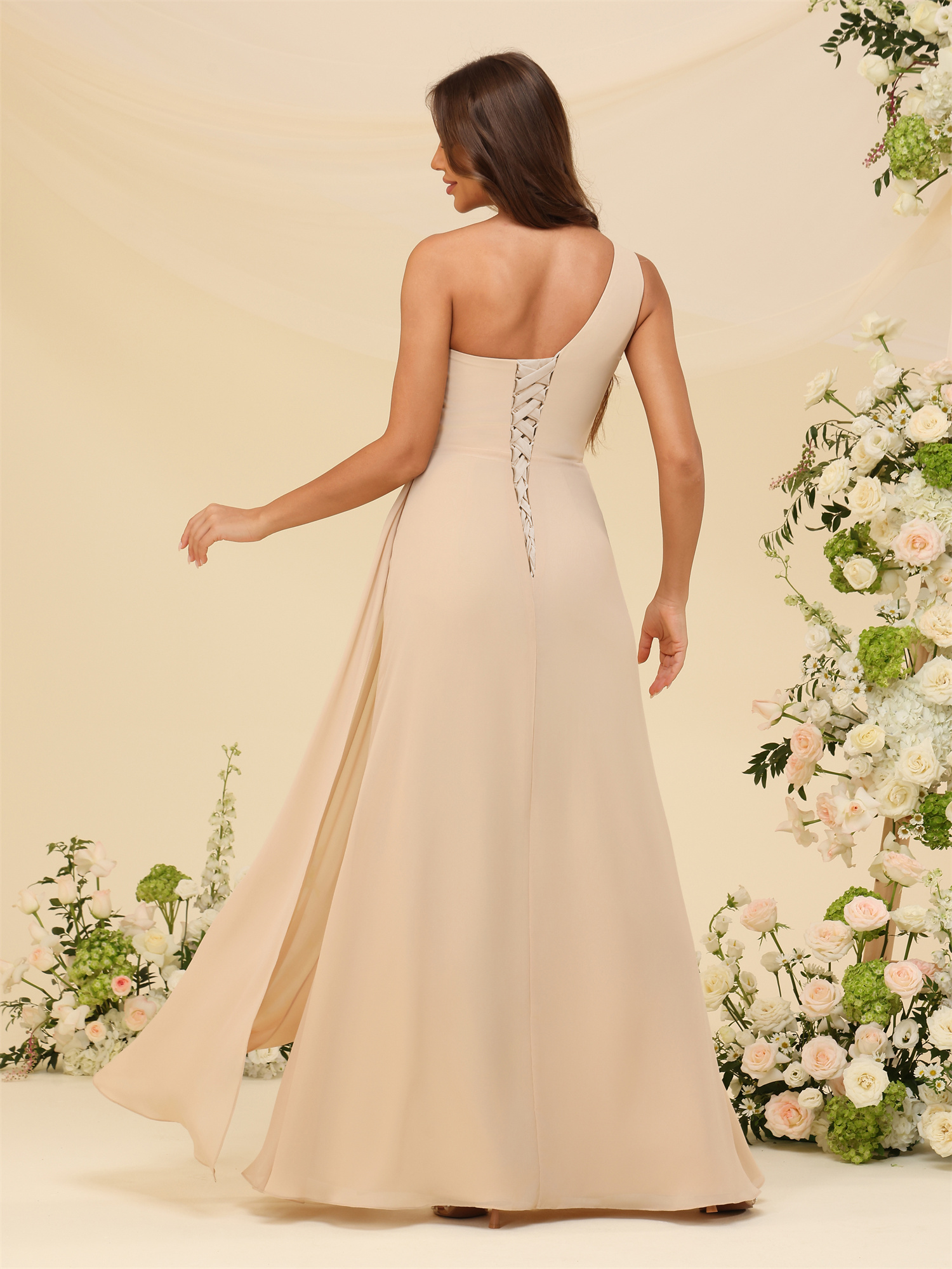 A-line One Shoulder  Silt Chiffon Bridesmaid Dress #BM2503006