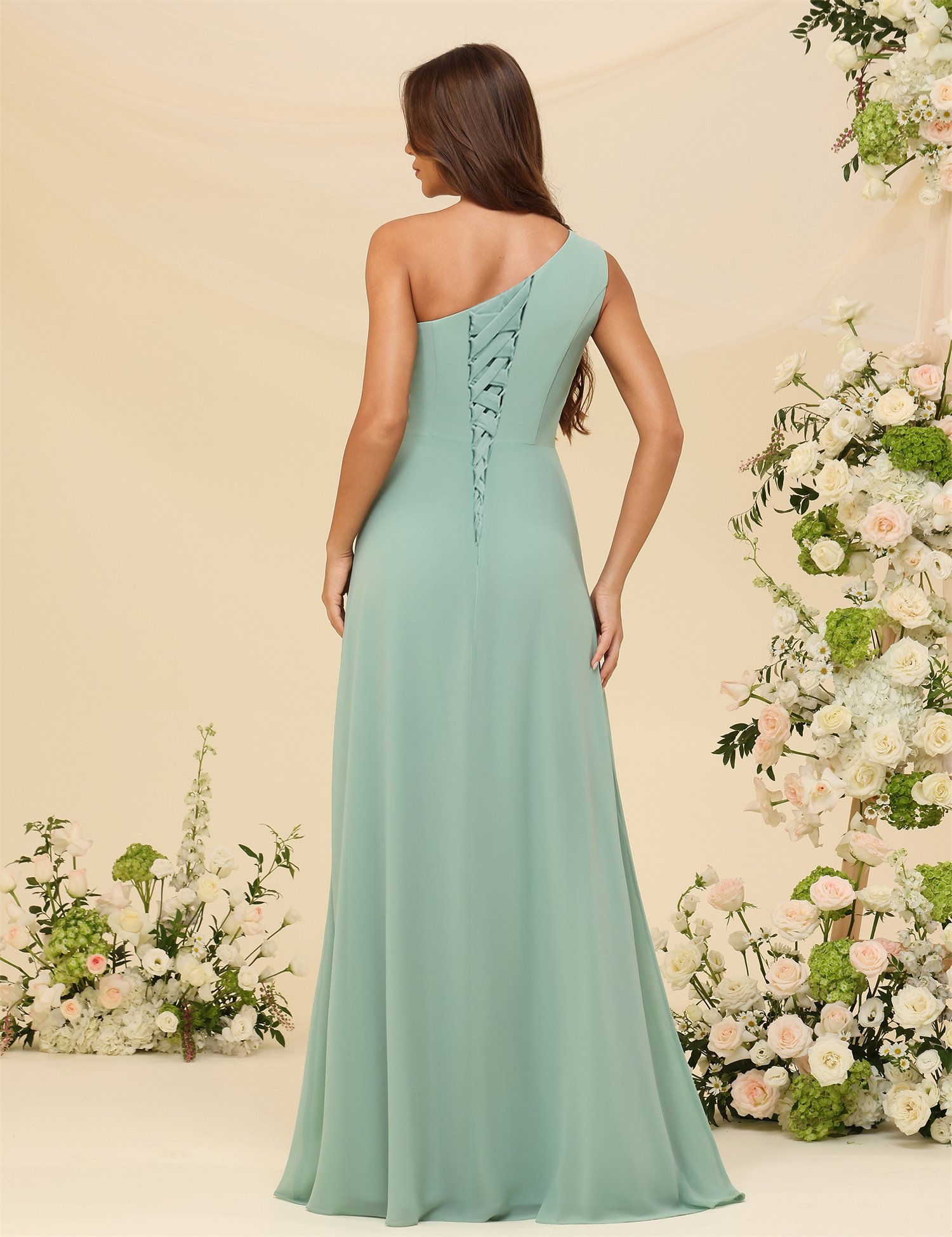 A-line One Shoulder Chiffon Silt Bridesmaid Dress #BM2508033