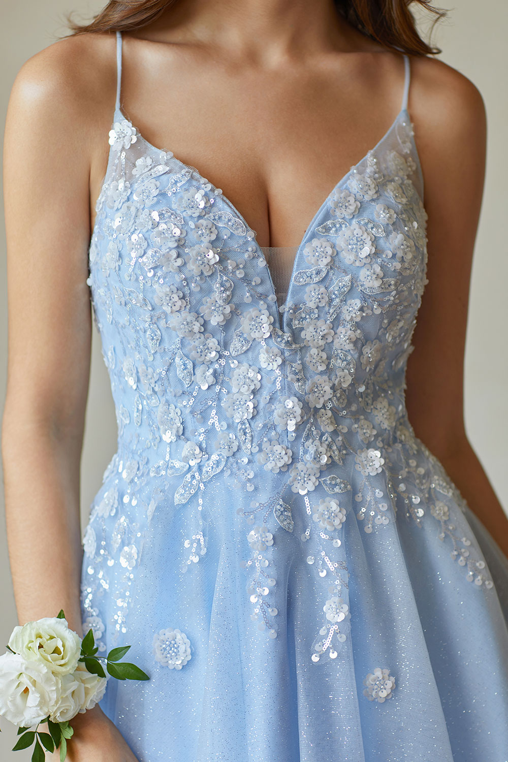 V-Neck Sspaghetti Strap Sparkly Lace Sequin Short Tulle Homecoming Dress #HC2604021