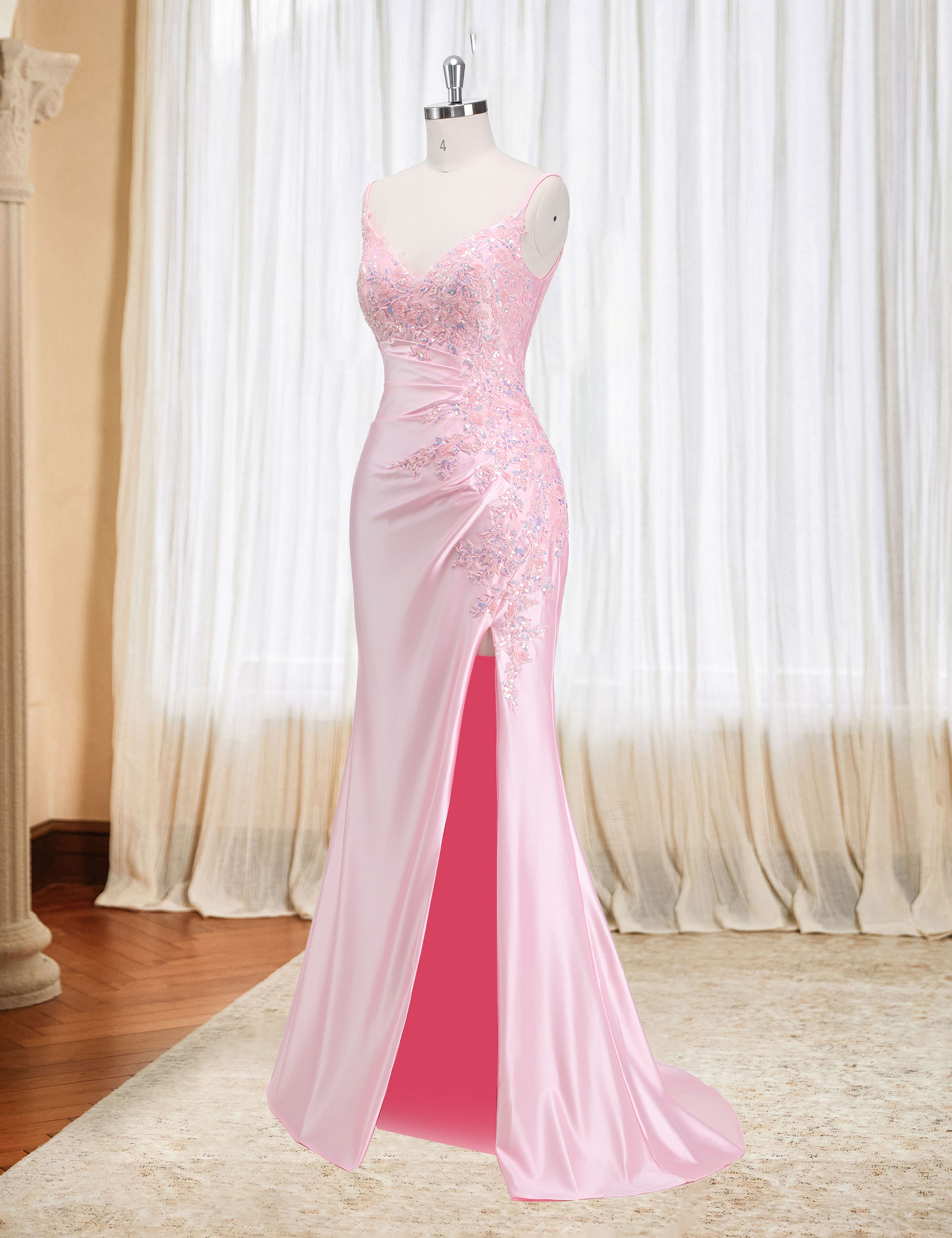 Mermaid V-neck Spaghetti Straps Beaded Lace Appliques Prom Dress #PR2510012