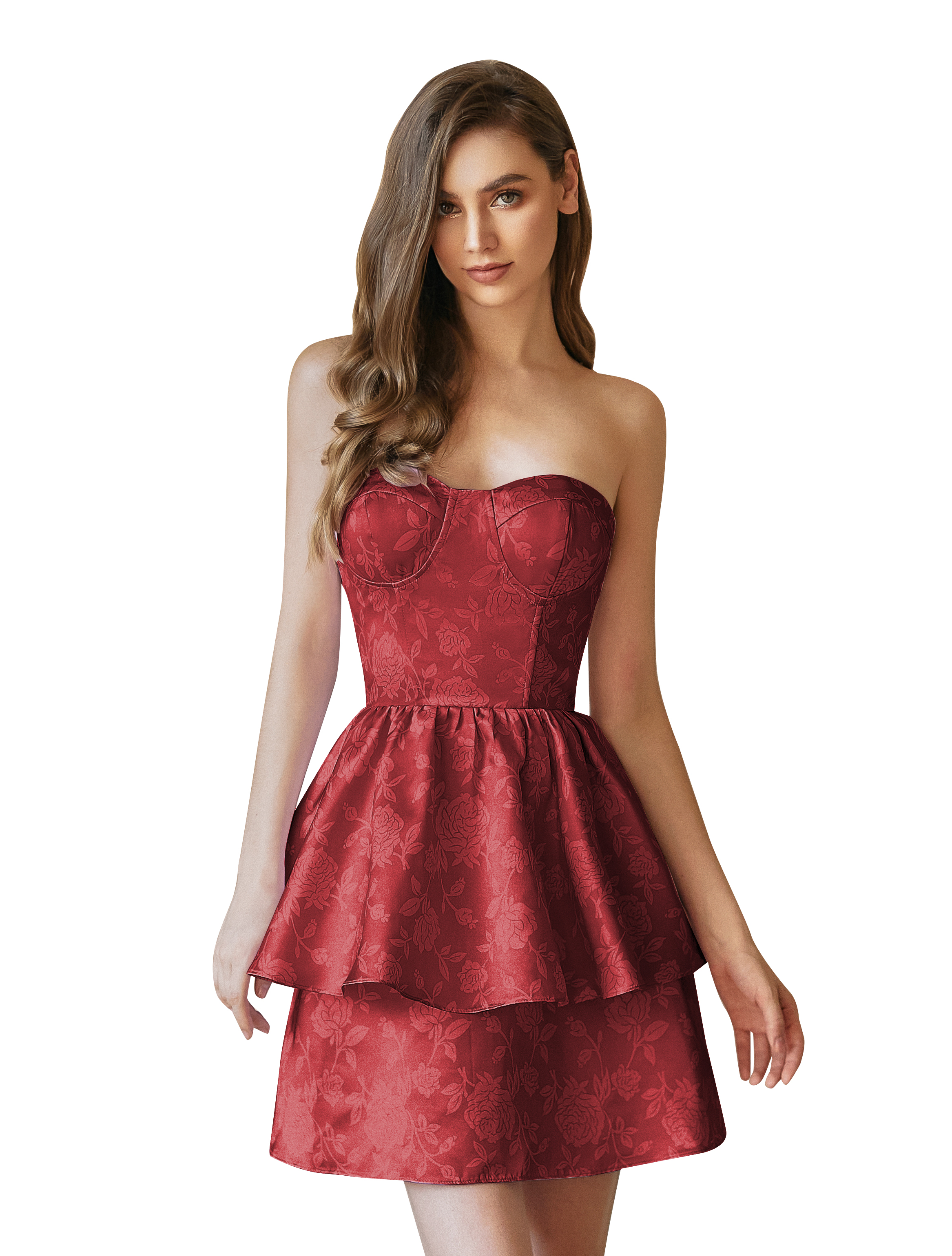 A-line Strapless Tiered Layed Satin Printed Cocktail Party Homecoming Dress #HC2402306