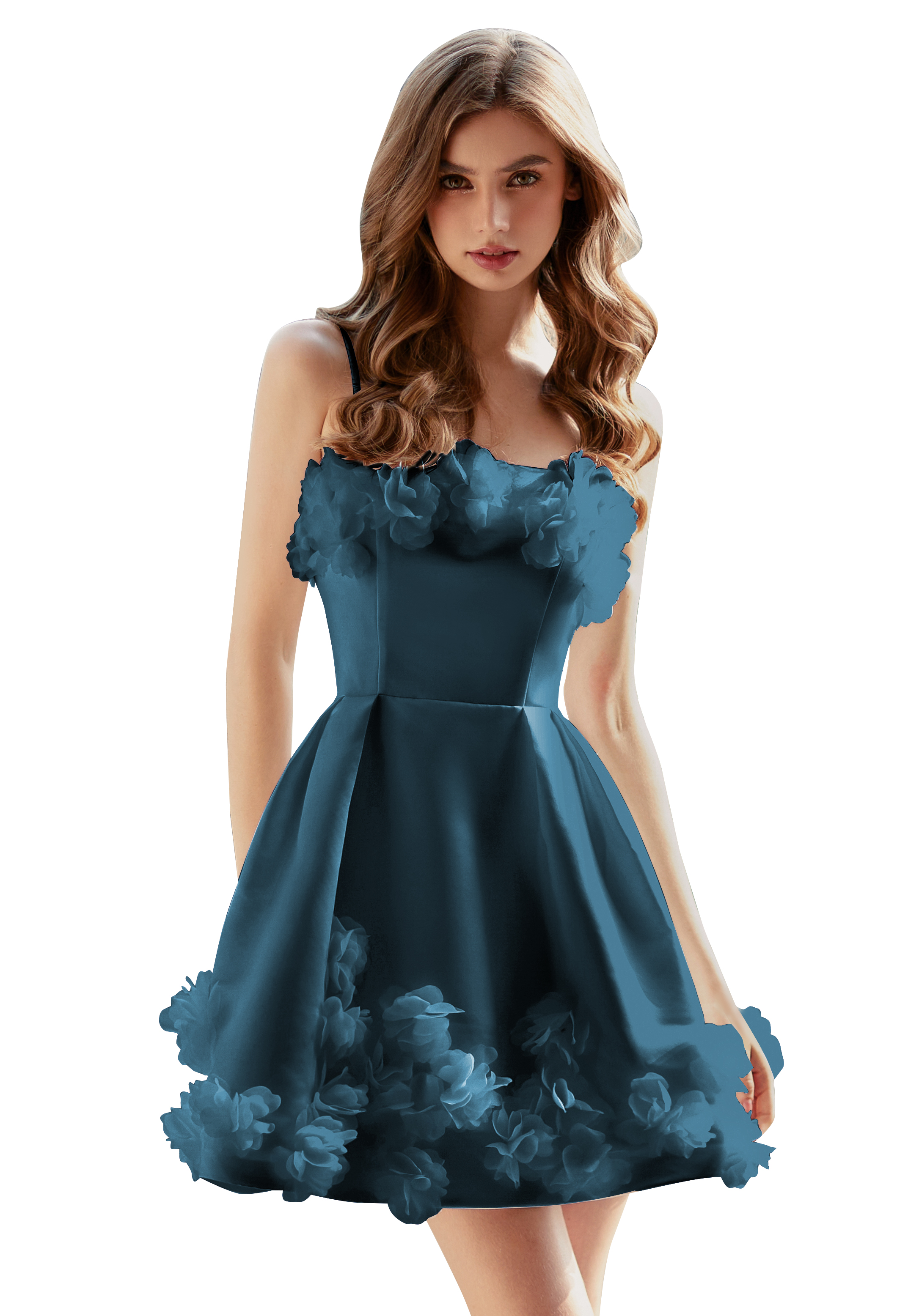  A-line Scoop Satin Floral Short Homecoming Dress #HC2604026