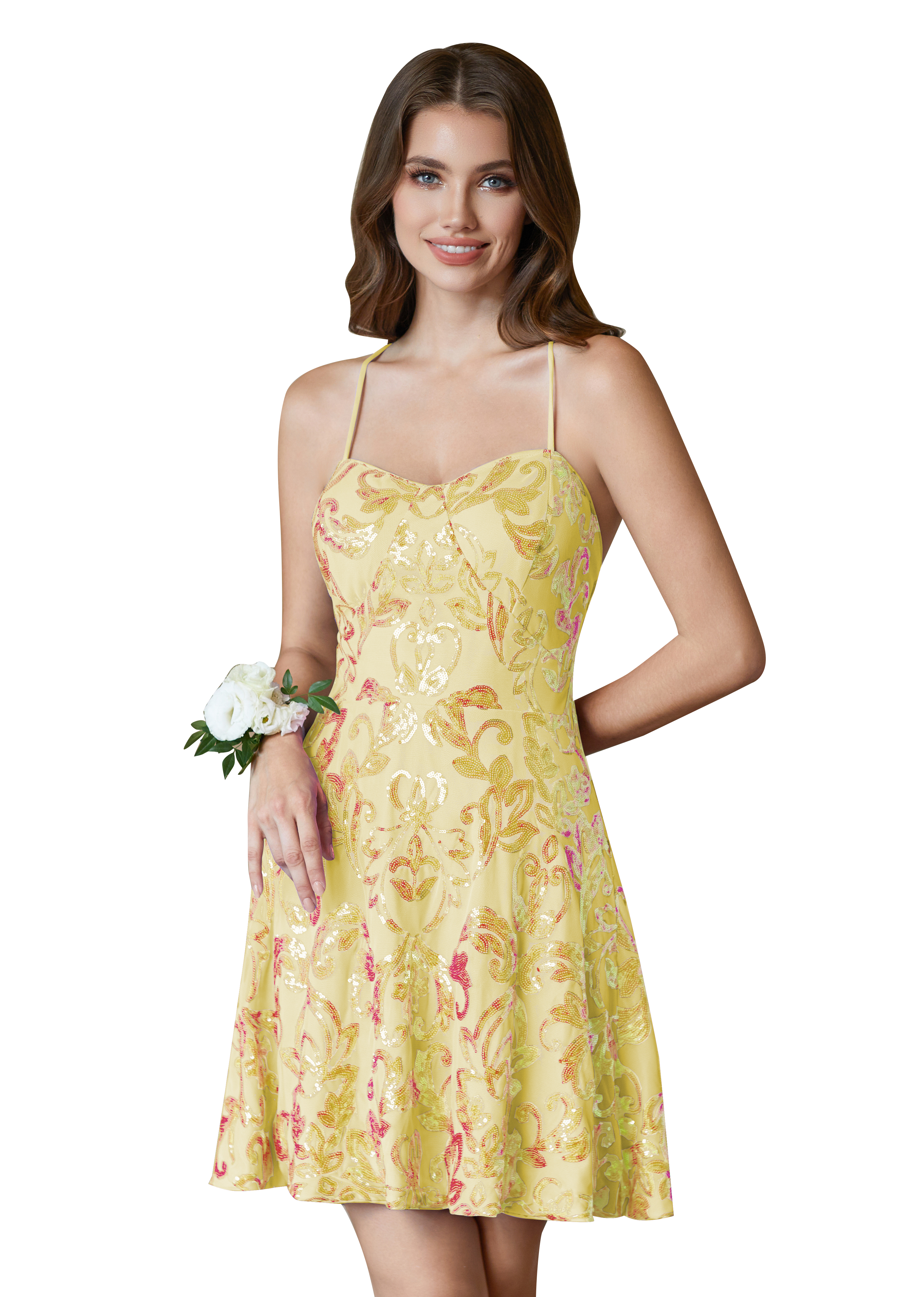 A-Line Spaghetti Straps Lace Sparkly Sequin Homecoming Dress #HC2401015