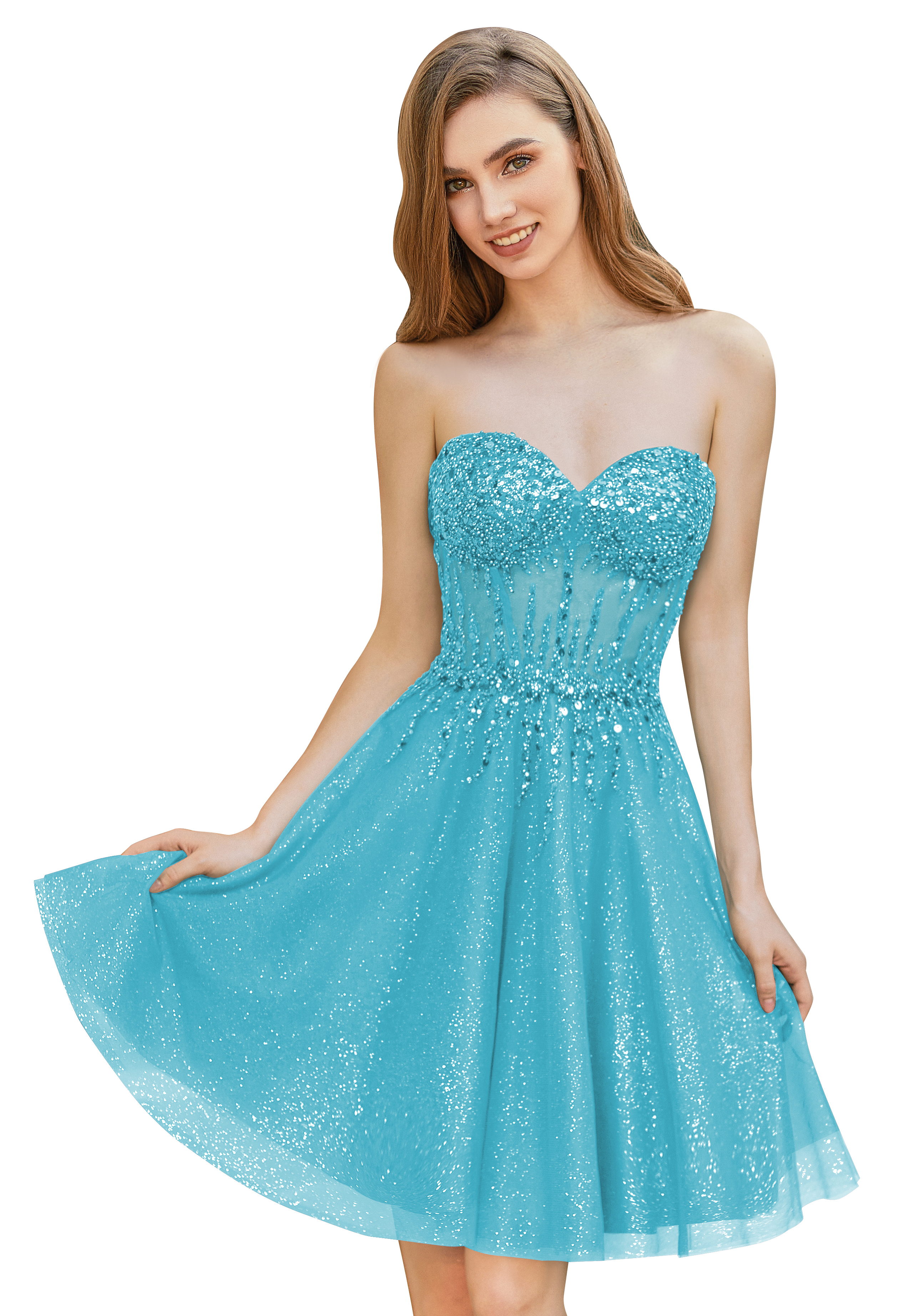 A-line Sweetheart Tulle Beaded Cocktail Party Homecoming Dress #HC2402135
