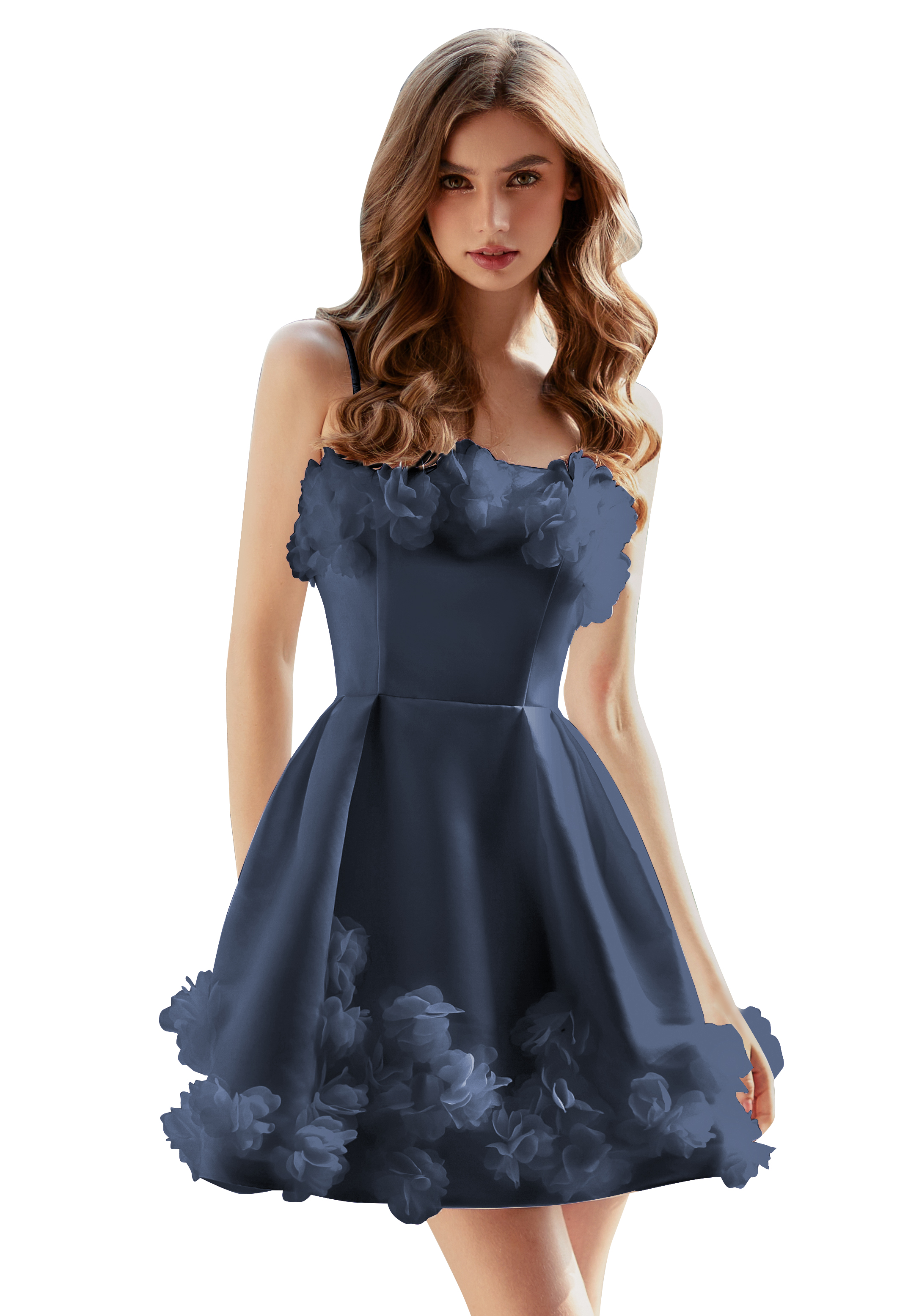  A-line Scoop Satin Floral Short Homecoming Dress #HC2604026