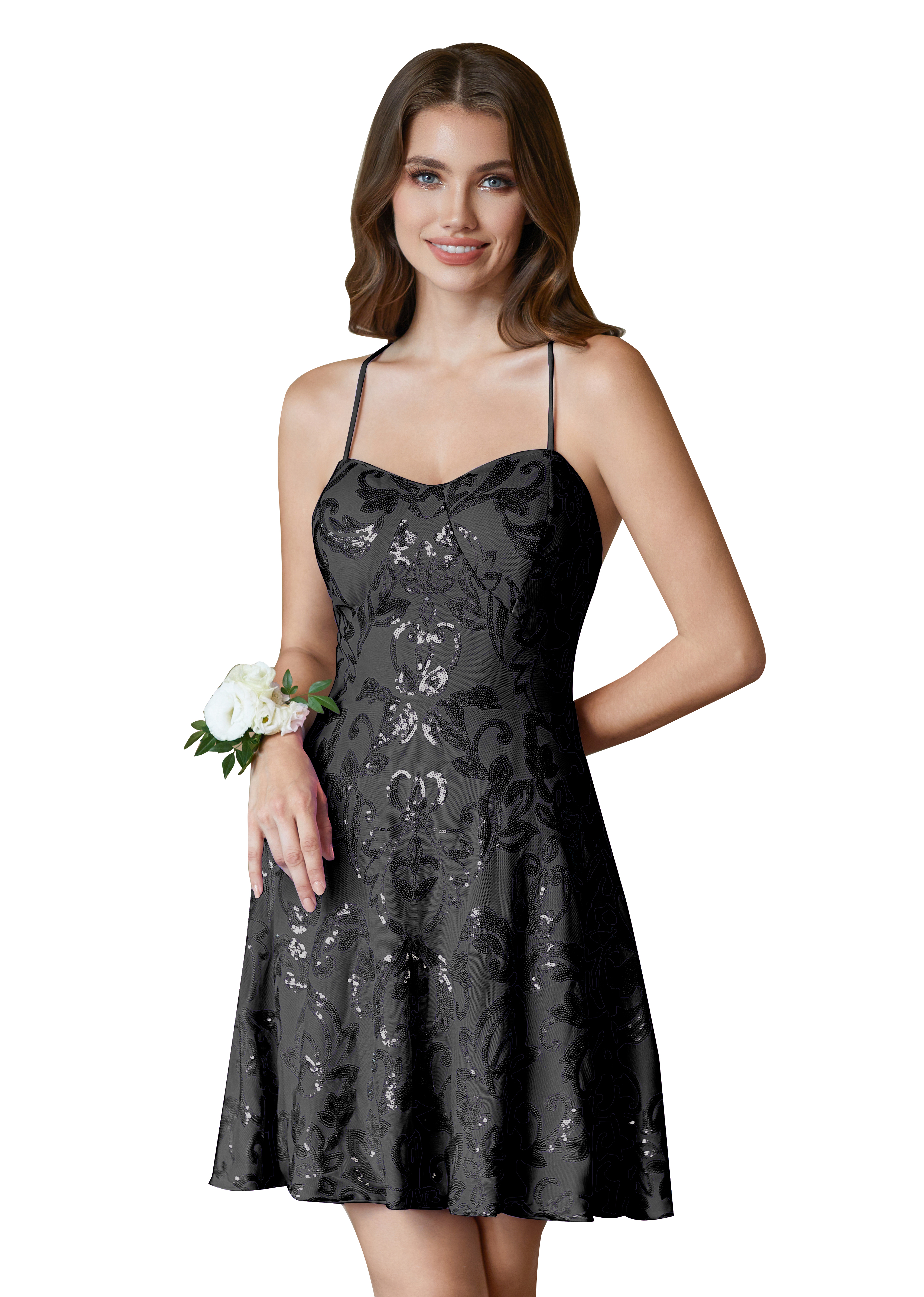A-Line Spaghetti Straps Lace Sparkly Sequin Homecoming Dress #HC2401015
