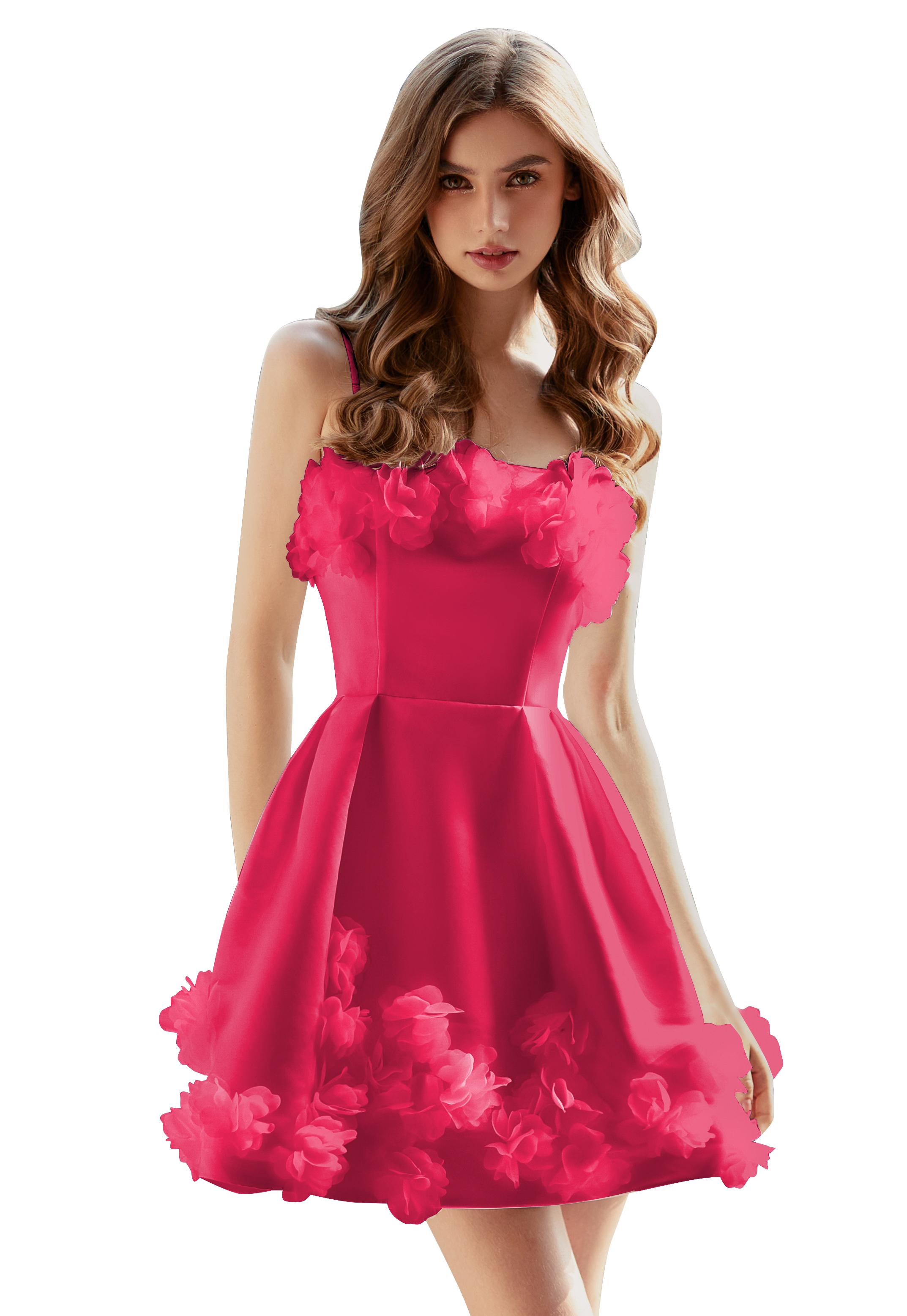  A-line Scoop Satin Floral Short Homecoming Dress #HC2604026