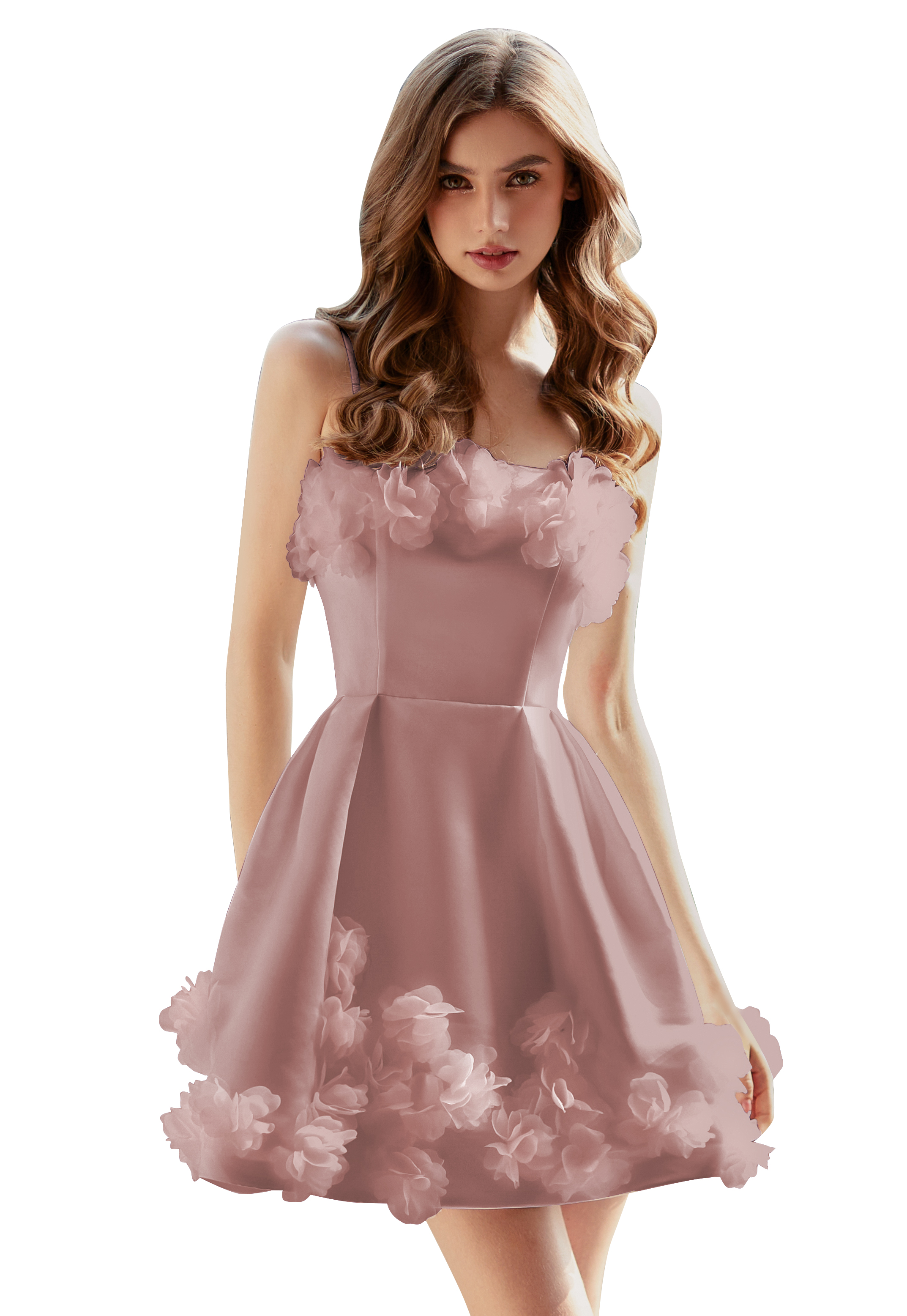  A-line Scoop Satin Floral Short Homecoming Dress #HC2604026