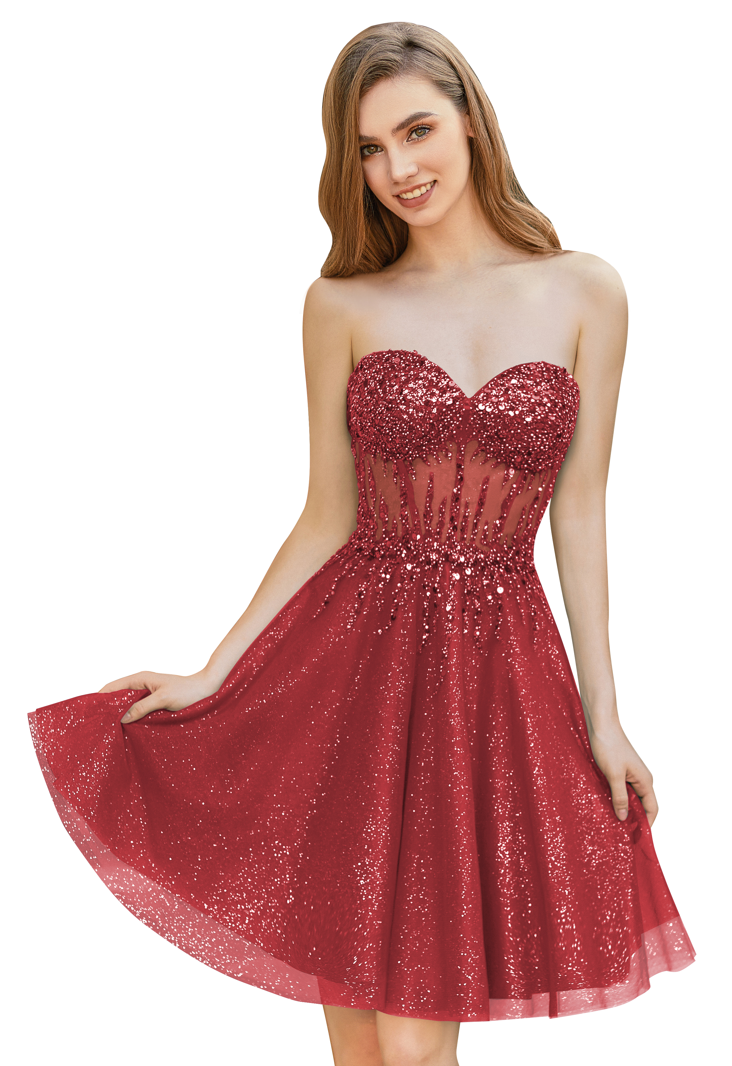 A-line Sweetheart Tulle Beaded Cocktail Party Homecoming Dress #HC2402135