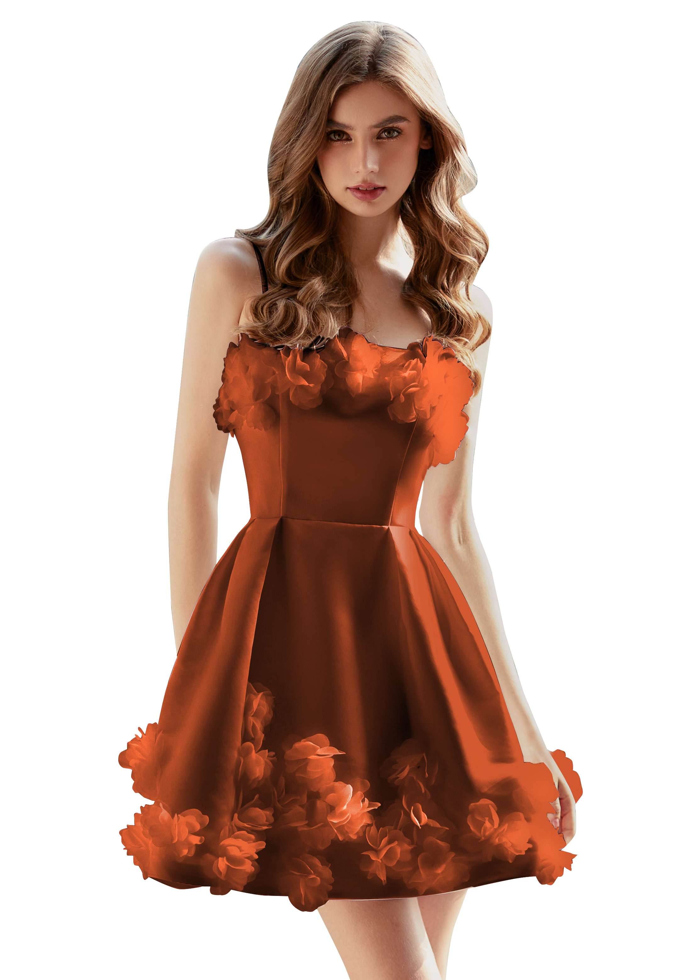  A-line Scoop Satin Floral Short Homecoming Dress #HC2604026