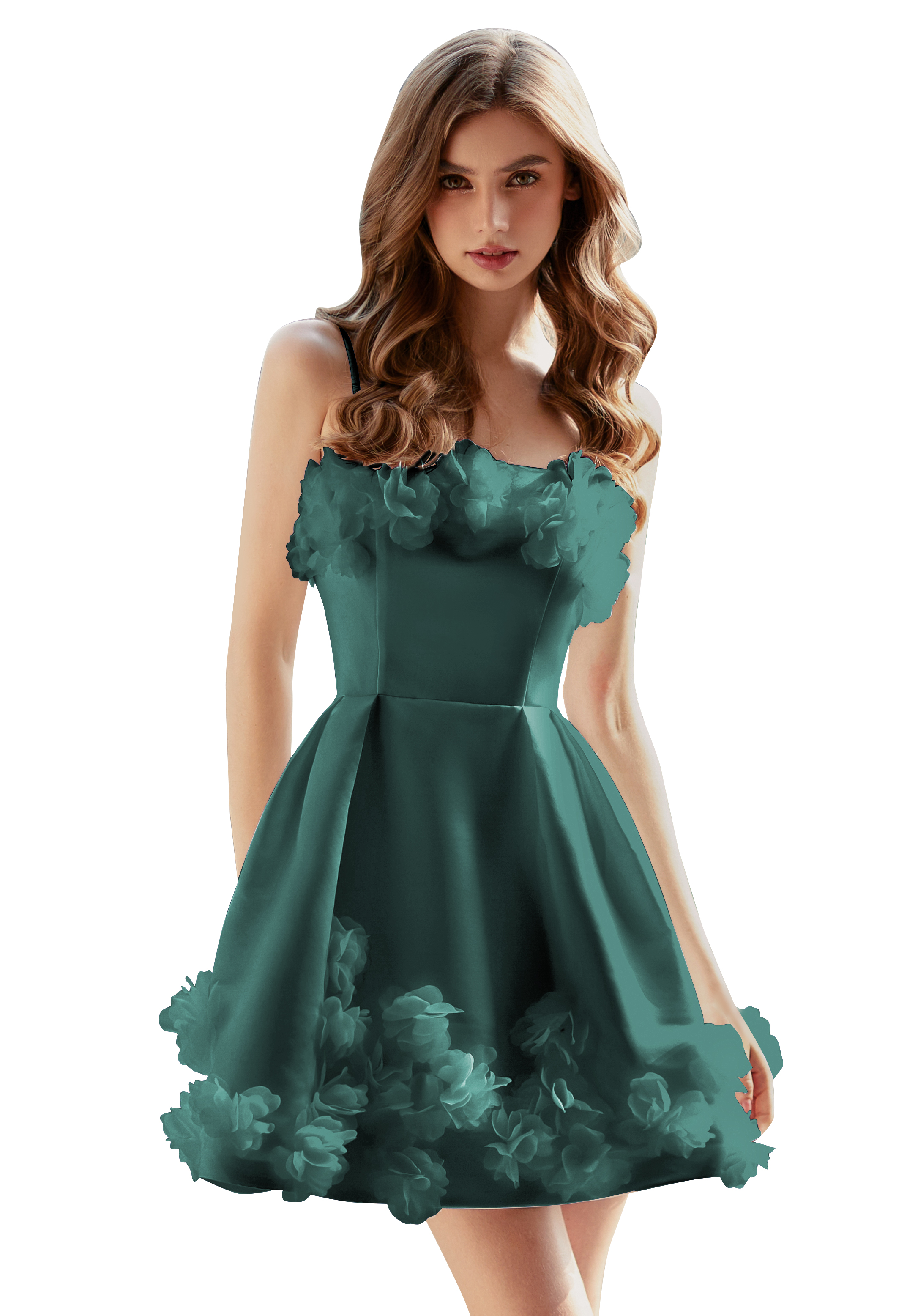  A-line Scoop Satin Floral Short Homecoming Dress #HC2604026