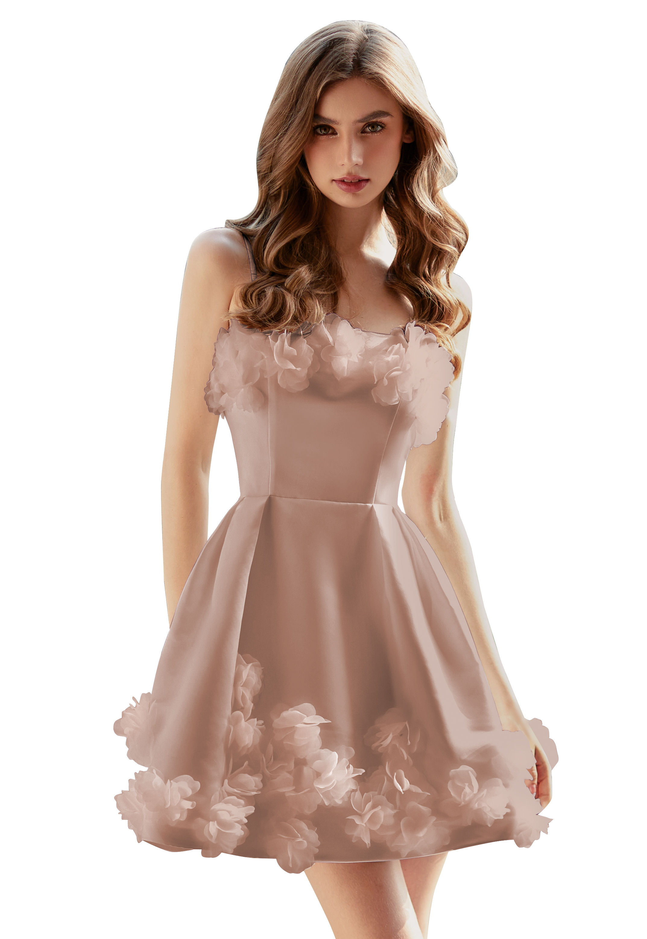  A-line Scoop Satin Floral Short Homecoming Dress #HC2604026