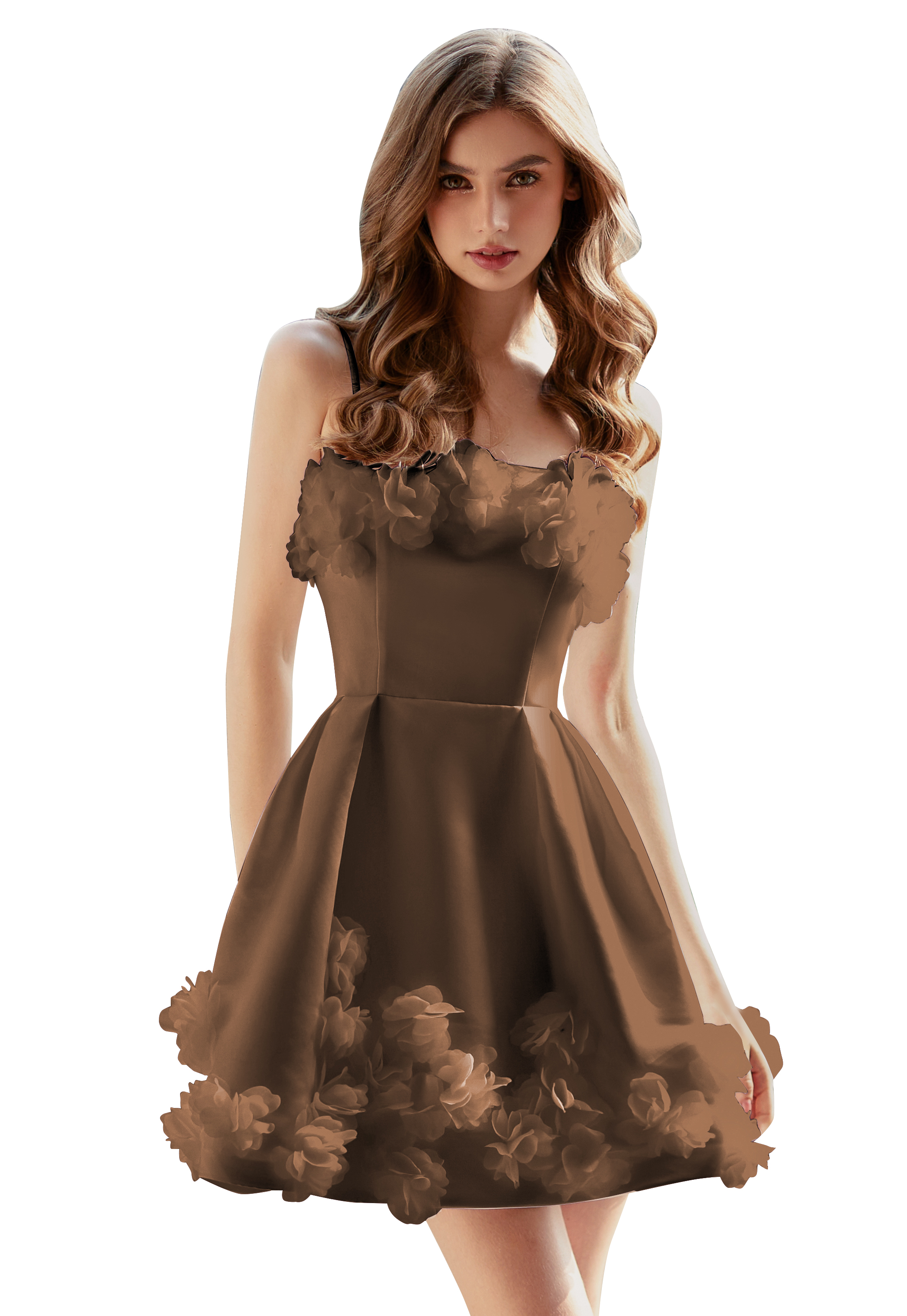  A-line Scoop Satin Floral Short Homecoming Dress #HC2604026